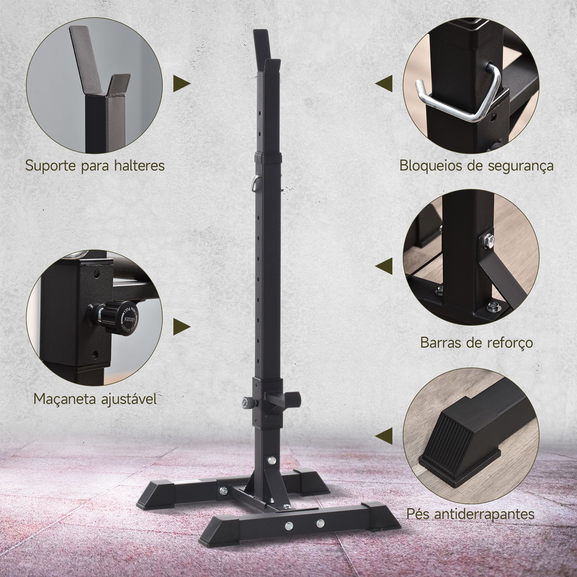 Suporte Ajustável para Barra de Pesos 50x49x154cm - Cor Preto