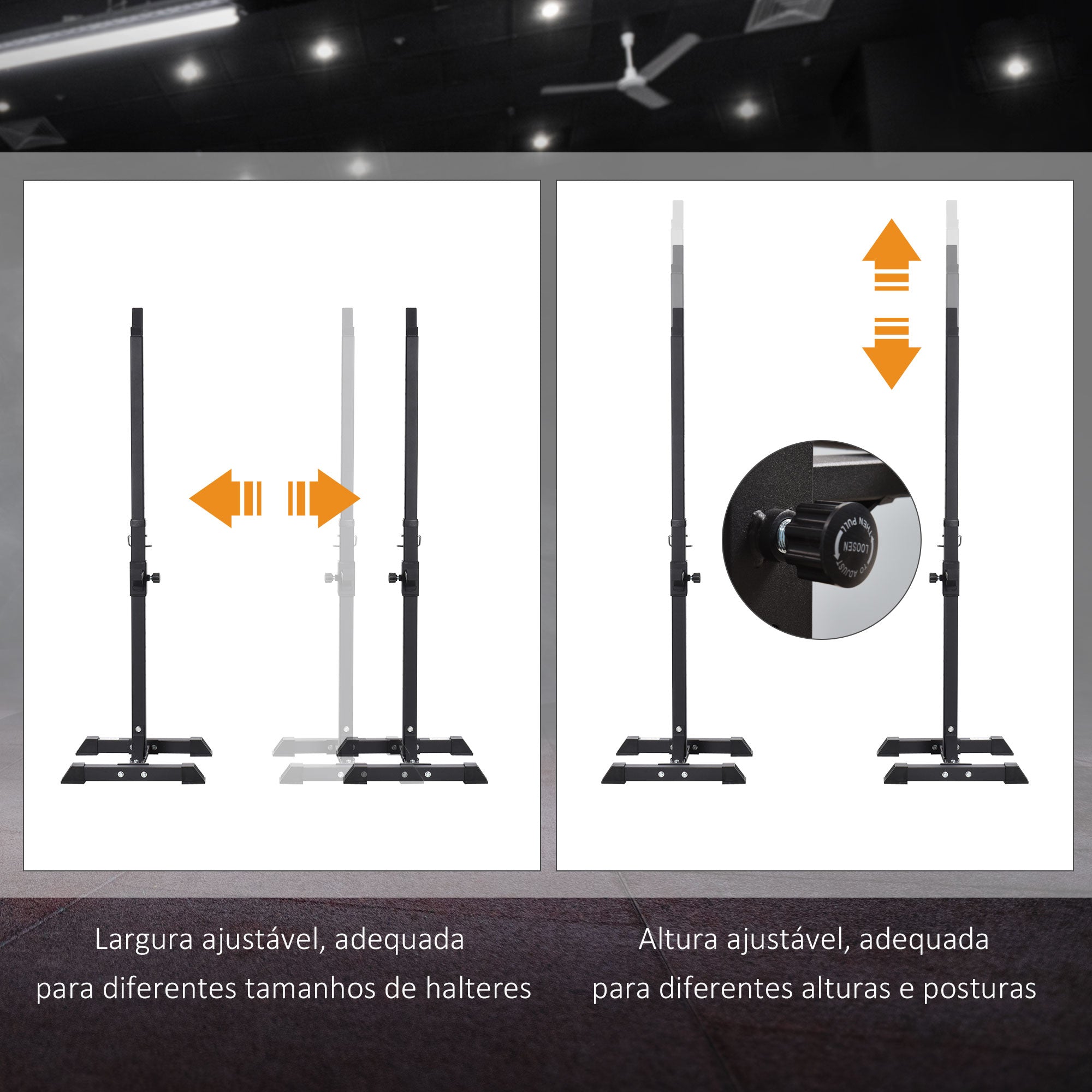 Suporte Ajustável para Barra de Pesos 50x49x154cm - Cor Preto