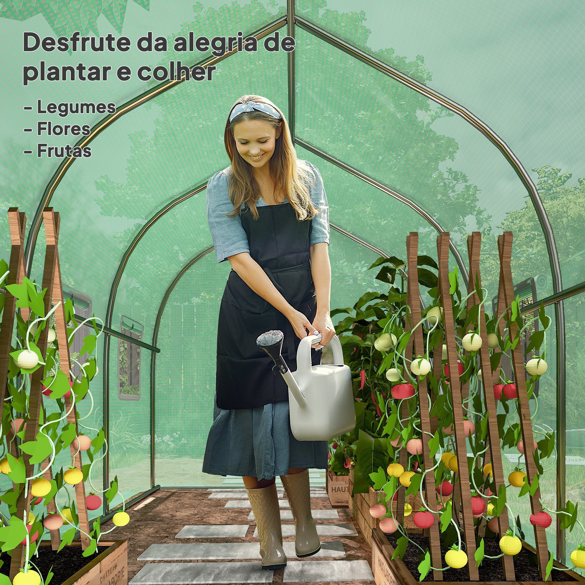 Estufa Tipo Túnel – 295x195x196 cm – Verde – Tecido PE e Aço Galvanizado