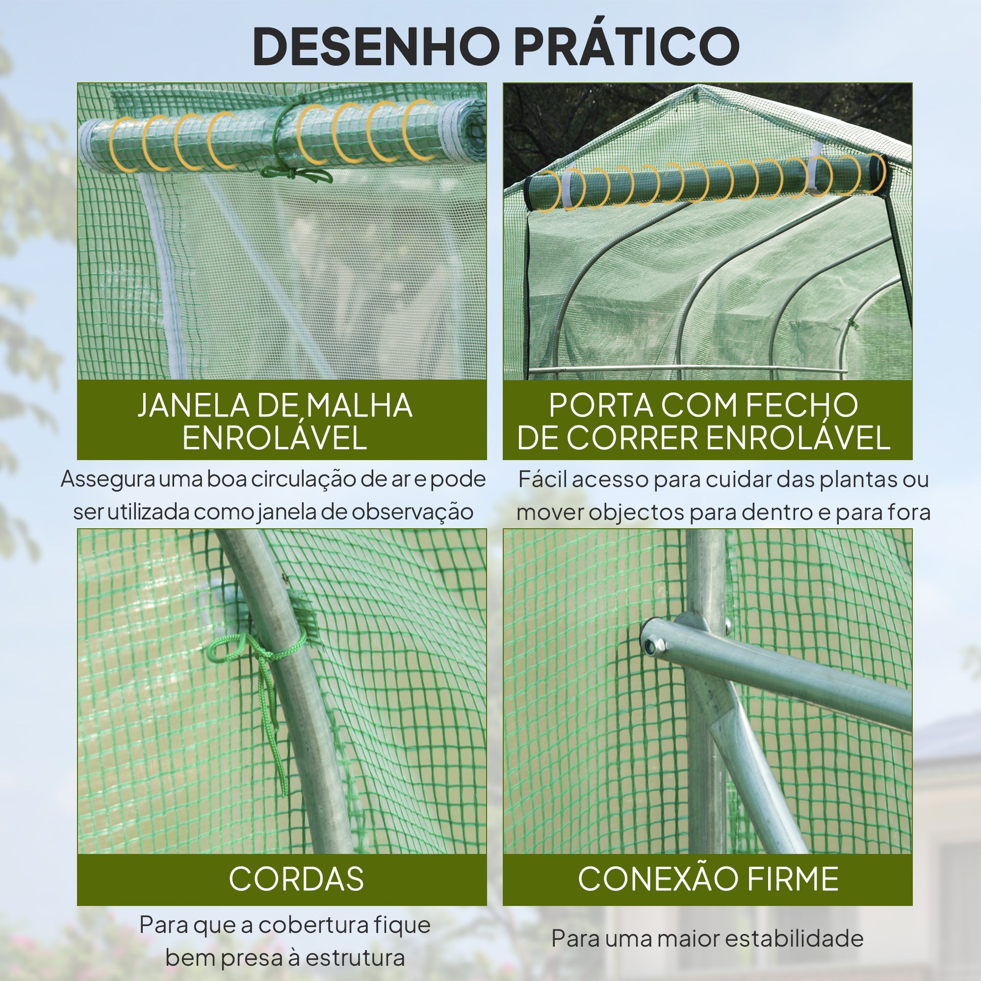 Estufa Tipo Túnel – 295x195x196 cm – Verde – Tecido PE e Aço Galvanizado