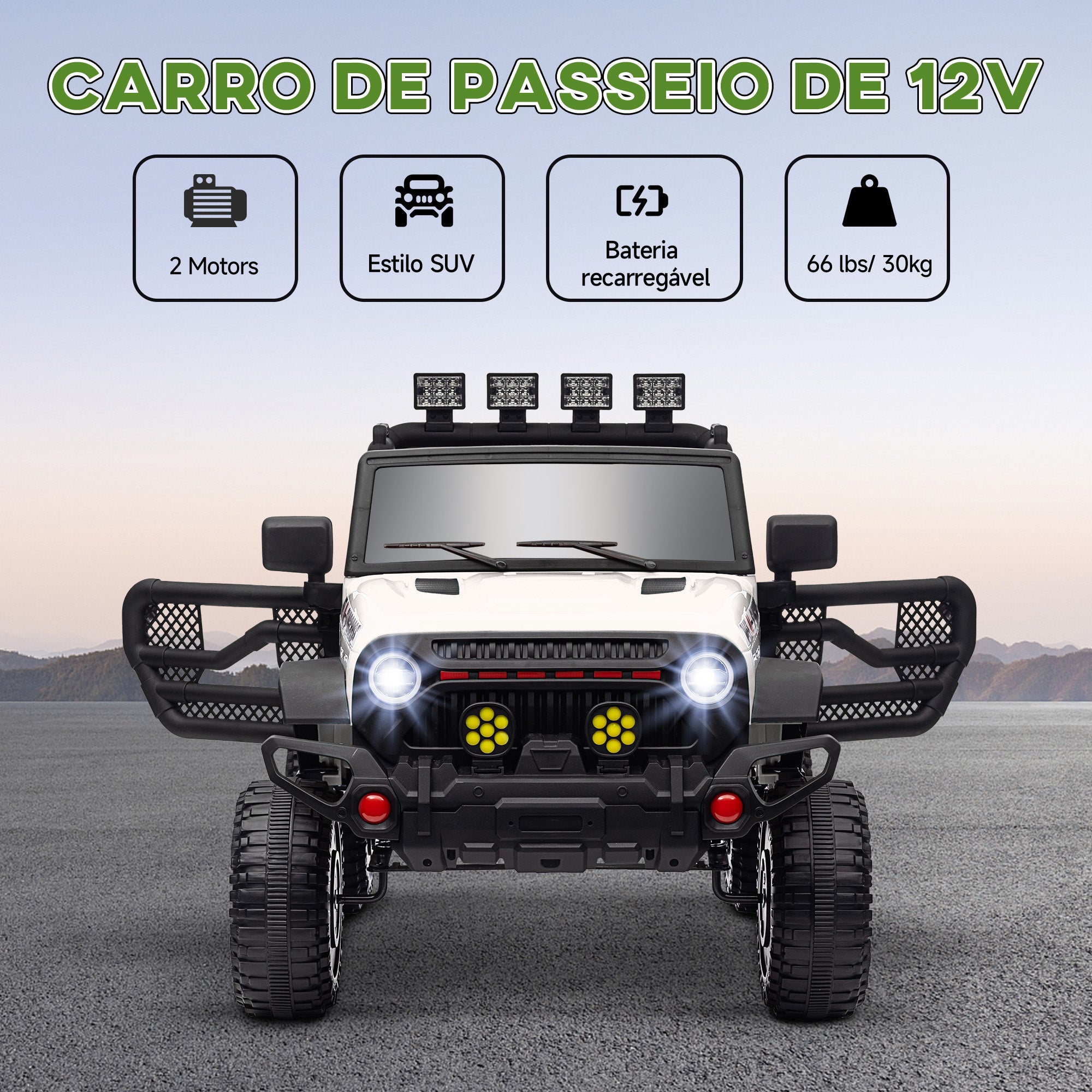 Carro Elétrico Infantil 100x63x65 cm - Branco
