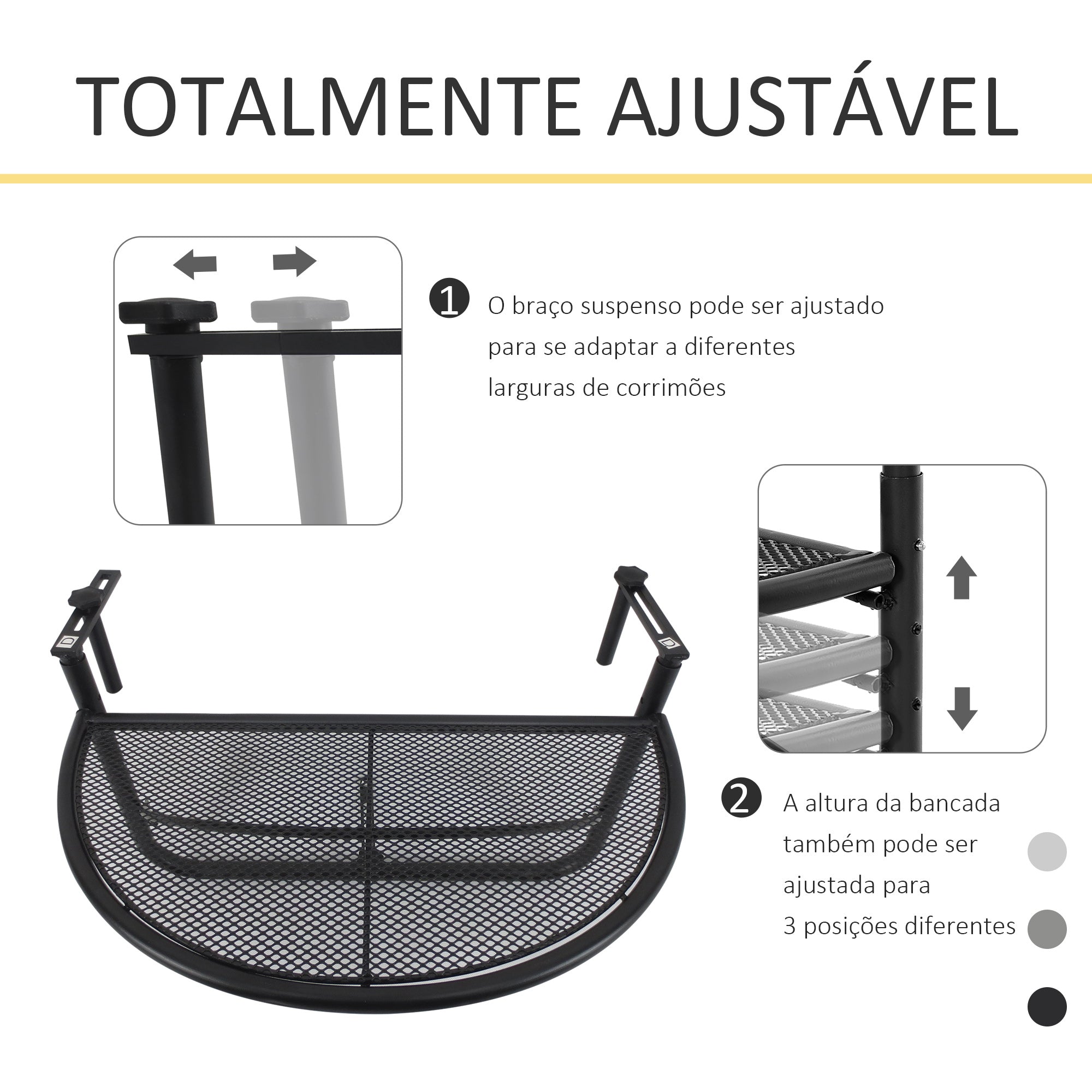 Mesa Suspensa Semicircular 60x45x50 cm - Cor Preto