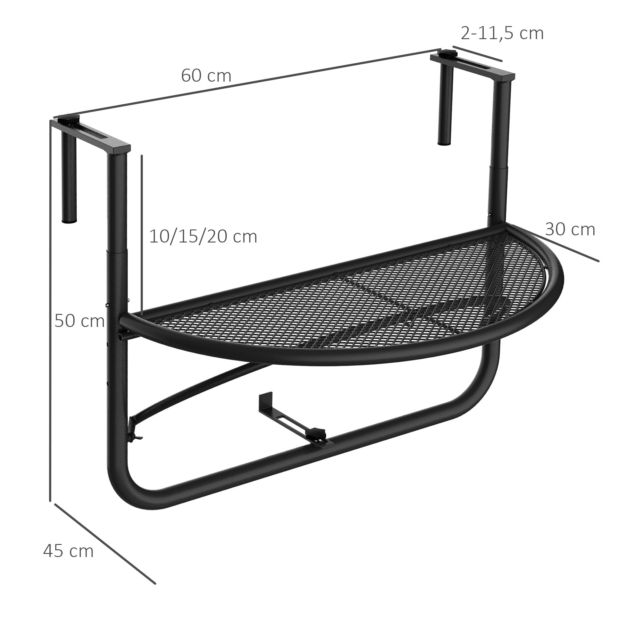 Mesa Suspensa Semicircular 60x45x50 cm - Cor Preto