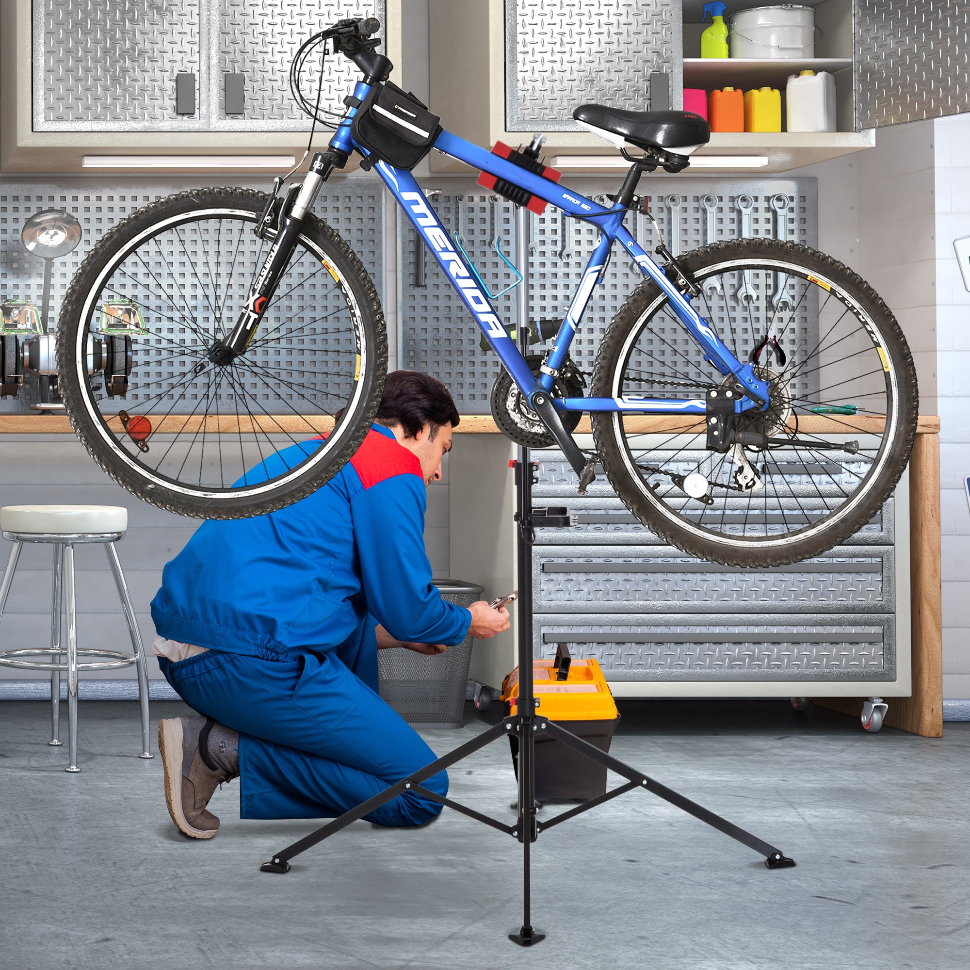 Suporte de Reparação de Bicicleta Altura Ajustável 100x100x109-180 cm Preto
