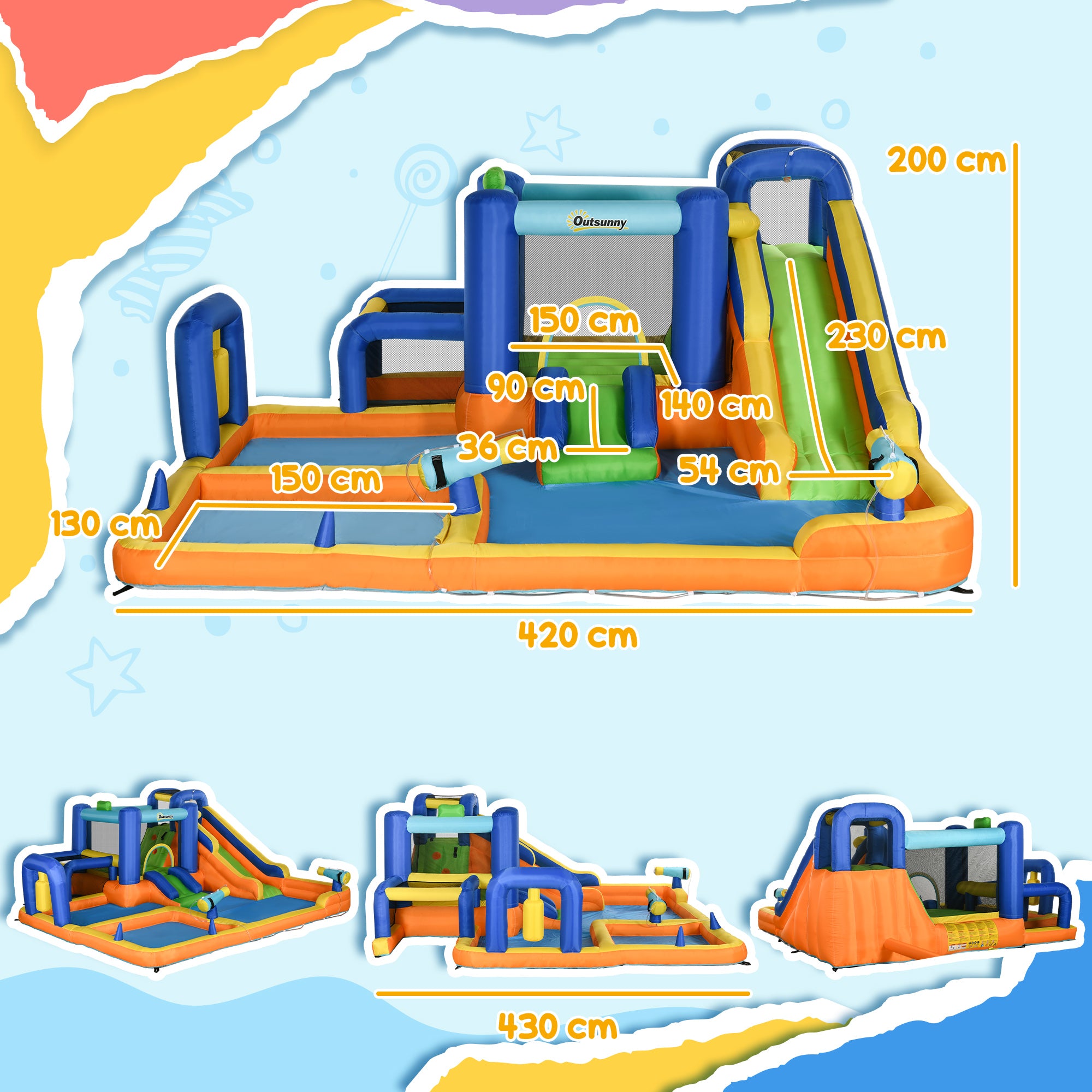 Castelo Insuflável Infantil 7 em 1 Multicolorido 430x420x200 cm