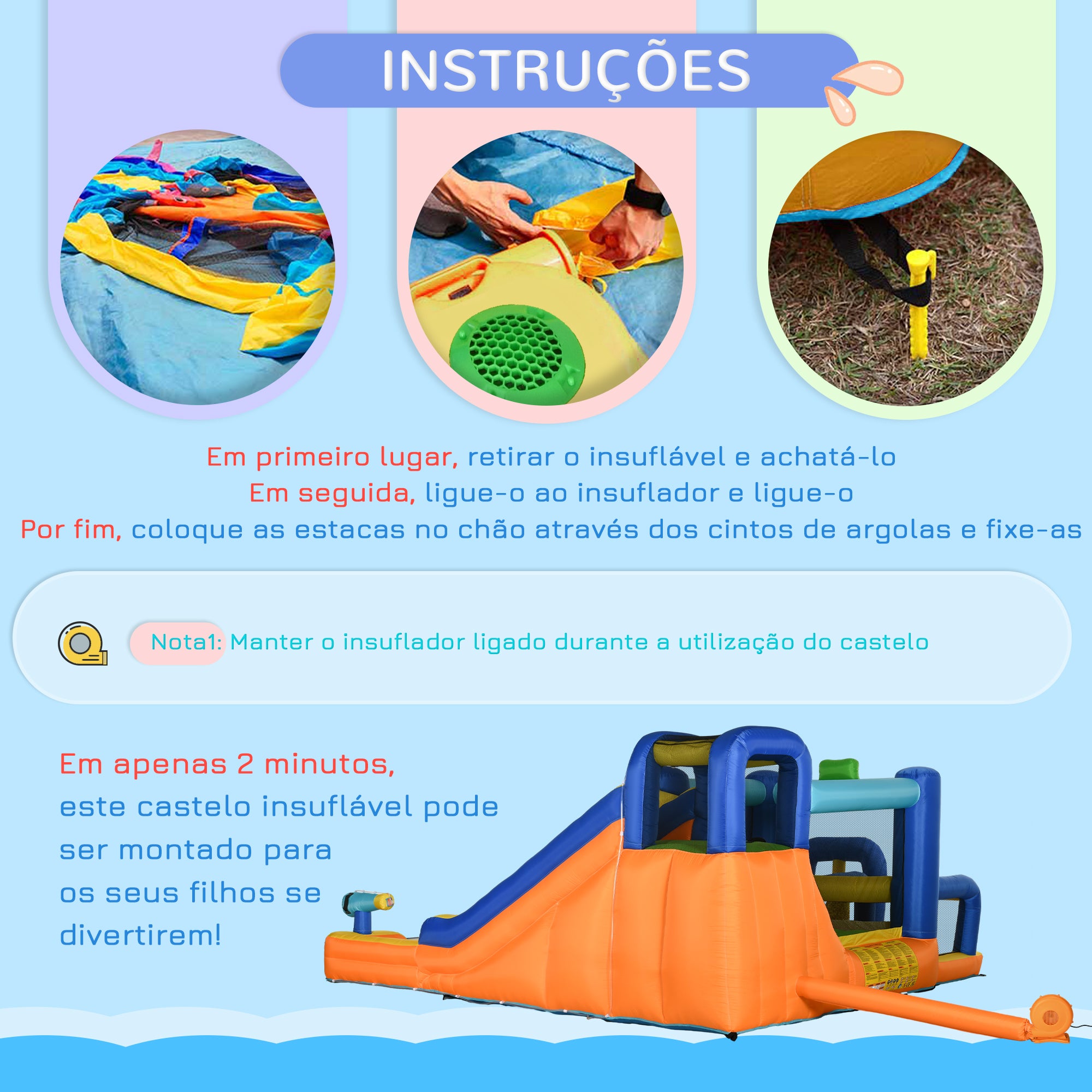 Castelo Insuflável Infantil 7 em 1 Multicolorido 430x420x200 cm