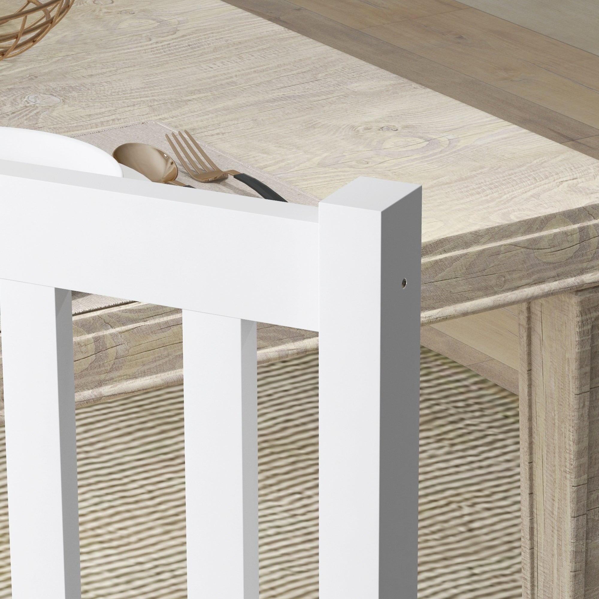 Conjunto de 2 Cadeiras de Sala de Jantar Branco 38,5x47,5x99 cm - Encosto de Ripas Estrutura de Madeira