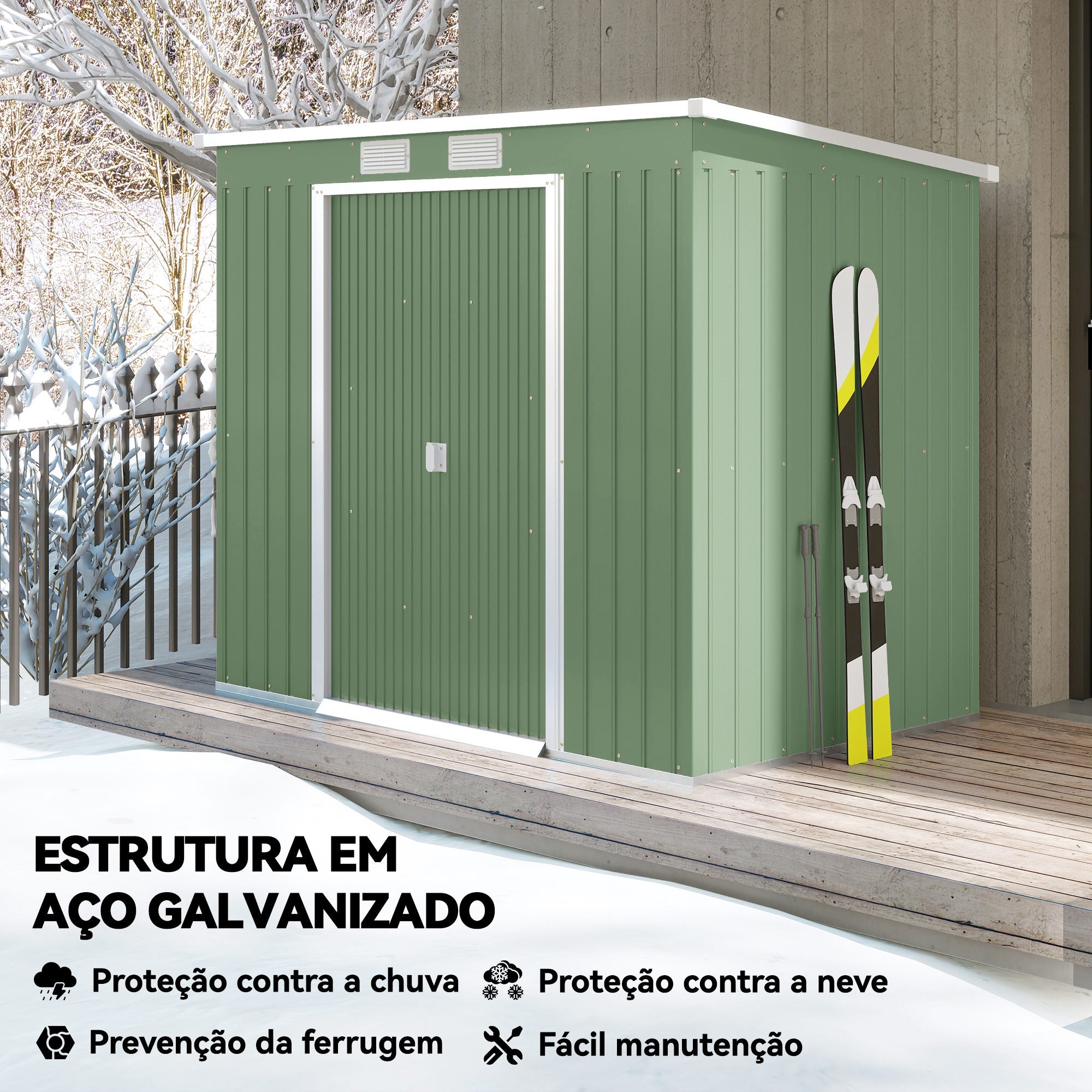 Abrigo de Jardim em Aço Galvanizado – 213x130x173cm – Verde