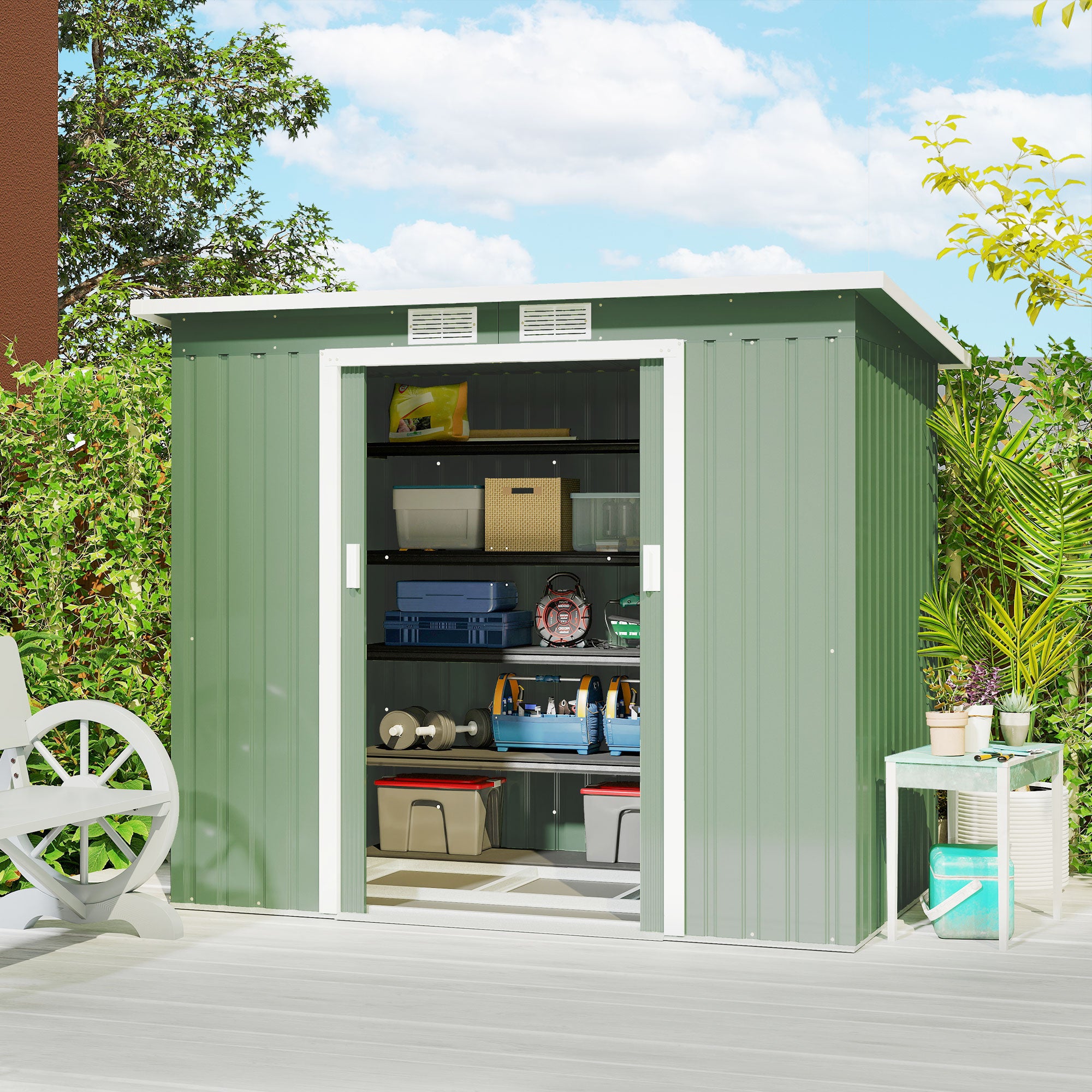 Abrigo de Jardim em Aço Galvanizado – 213x130x173cm – Verde