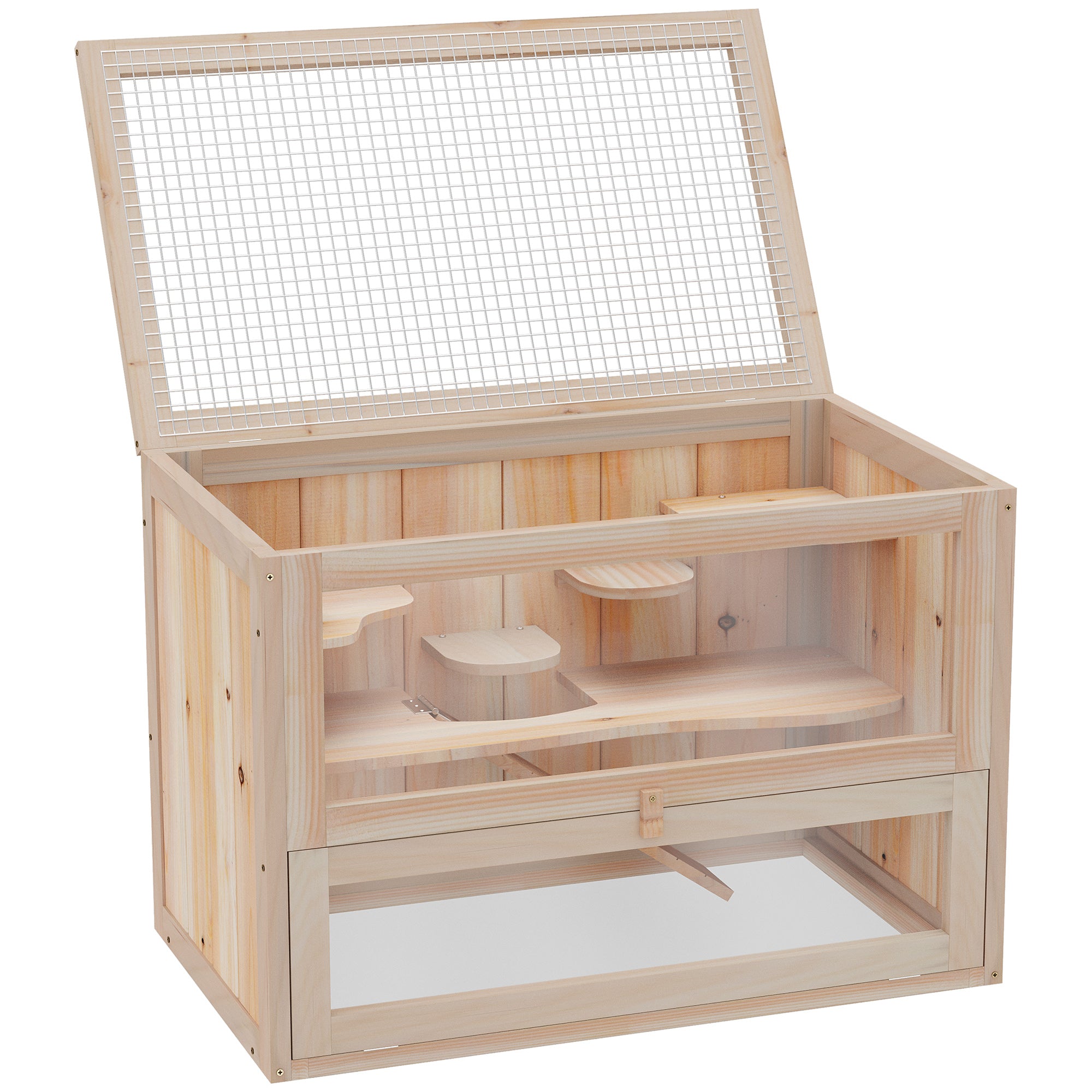 Gaiola de Madeira para Pequenos Roedores 60x35x42cm - Cor de Madeira Natural