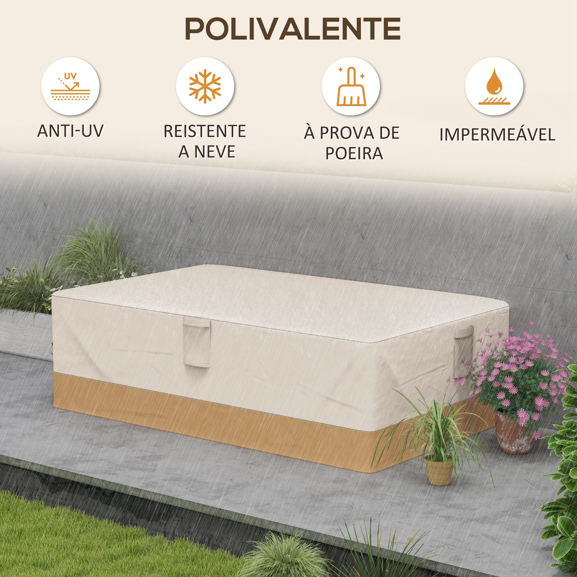 Capa Protetora para Móveis de Jardim – 270x200x78 cm – Bege – Tecido Oxford 600D