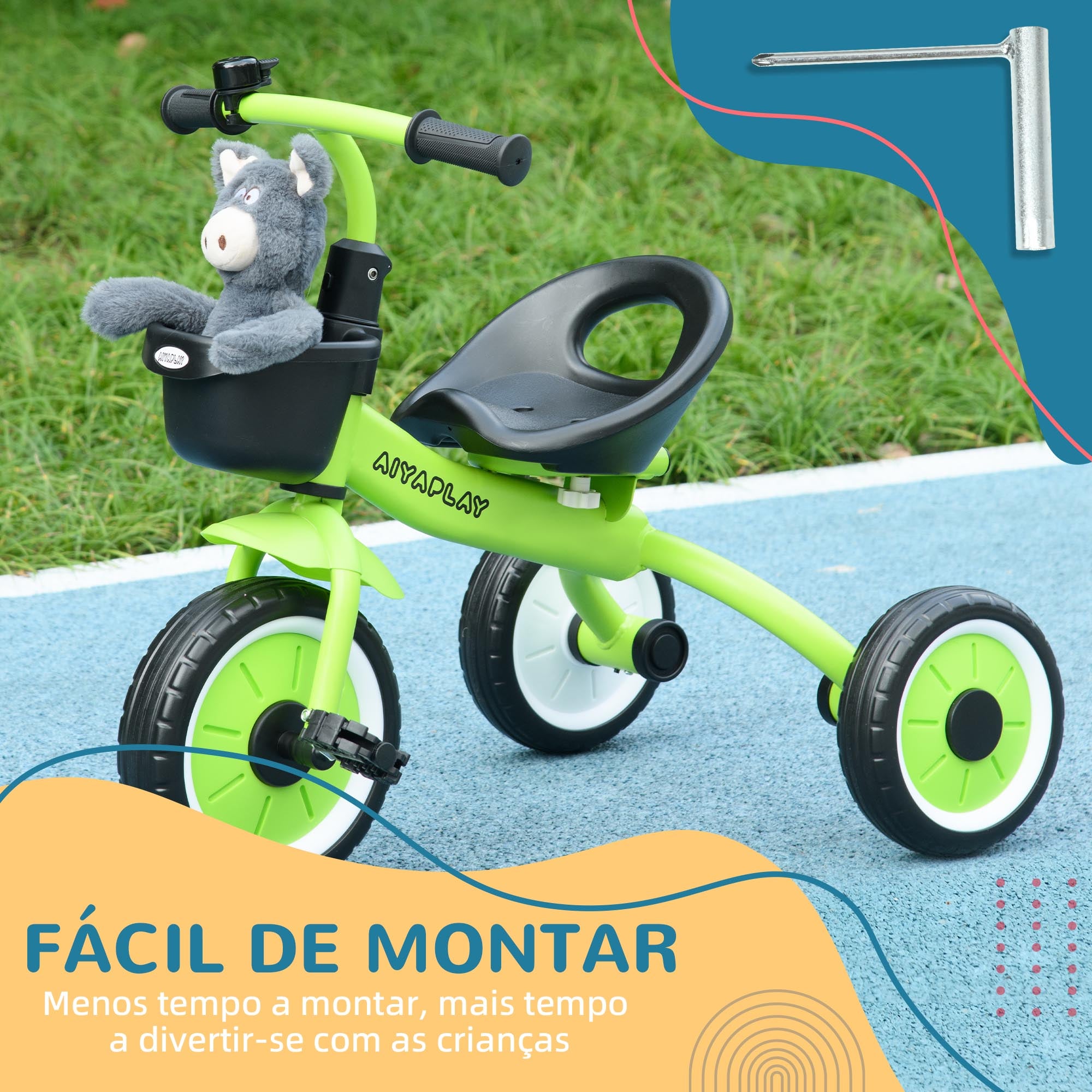 Triciclo Infantil – 70,5x53x58 cm – Verde – Metal