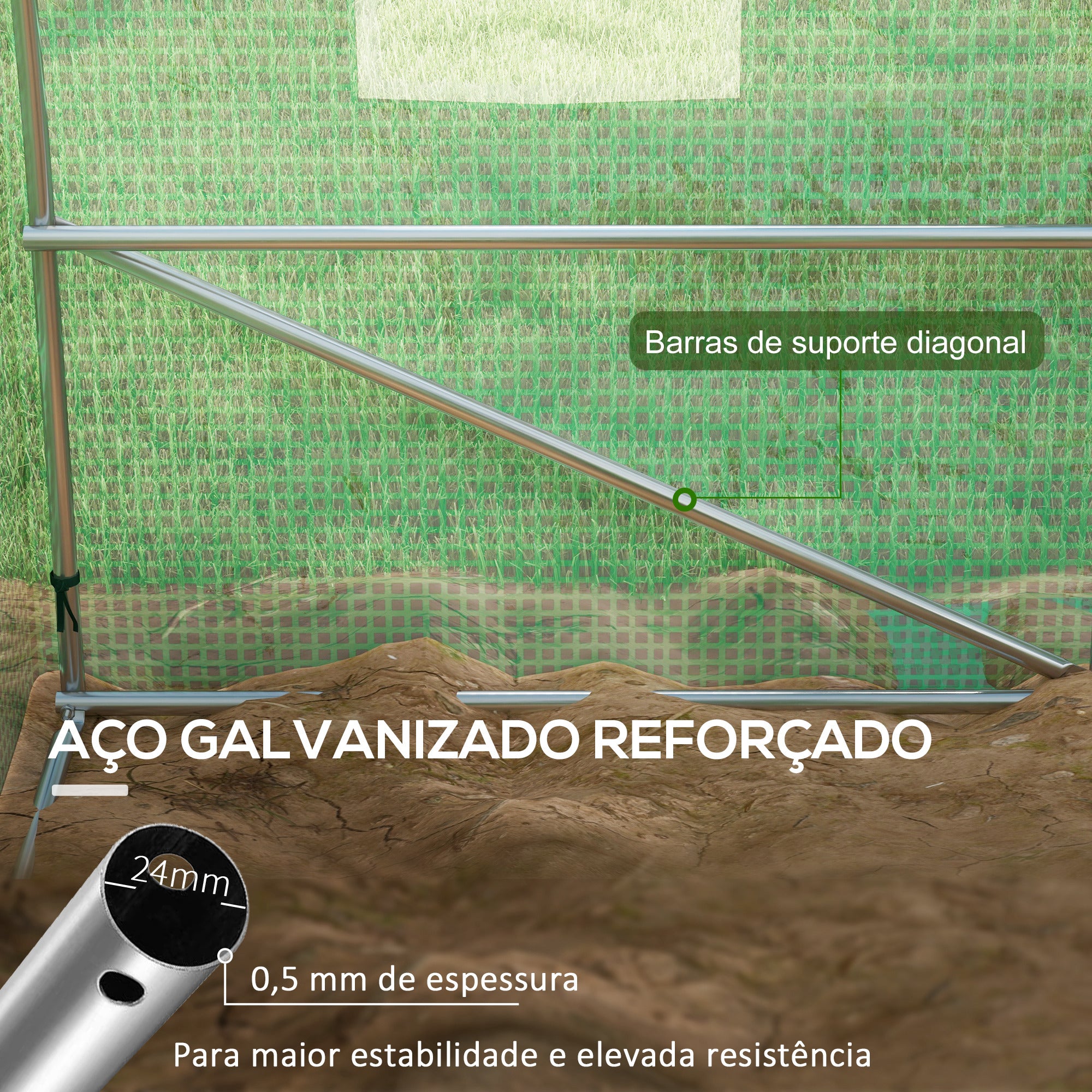 Estufa Tipo Túnel Verde 600x300x195 cm com Sistema de Irrigação e 12 Janelas de Malha