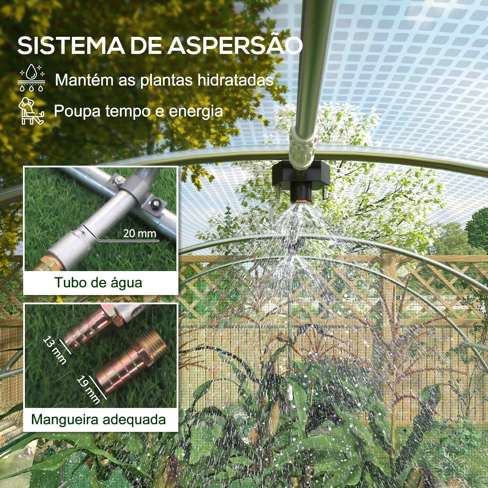 Estufa Tipo Túnel Verde 600x300x195 cm com Sistema de Irrigação e 12 Janelas de Malha