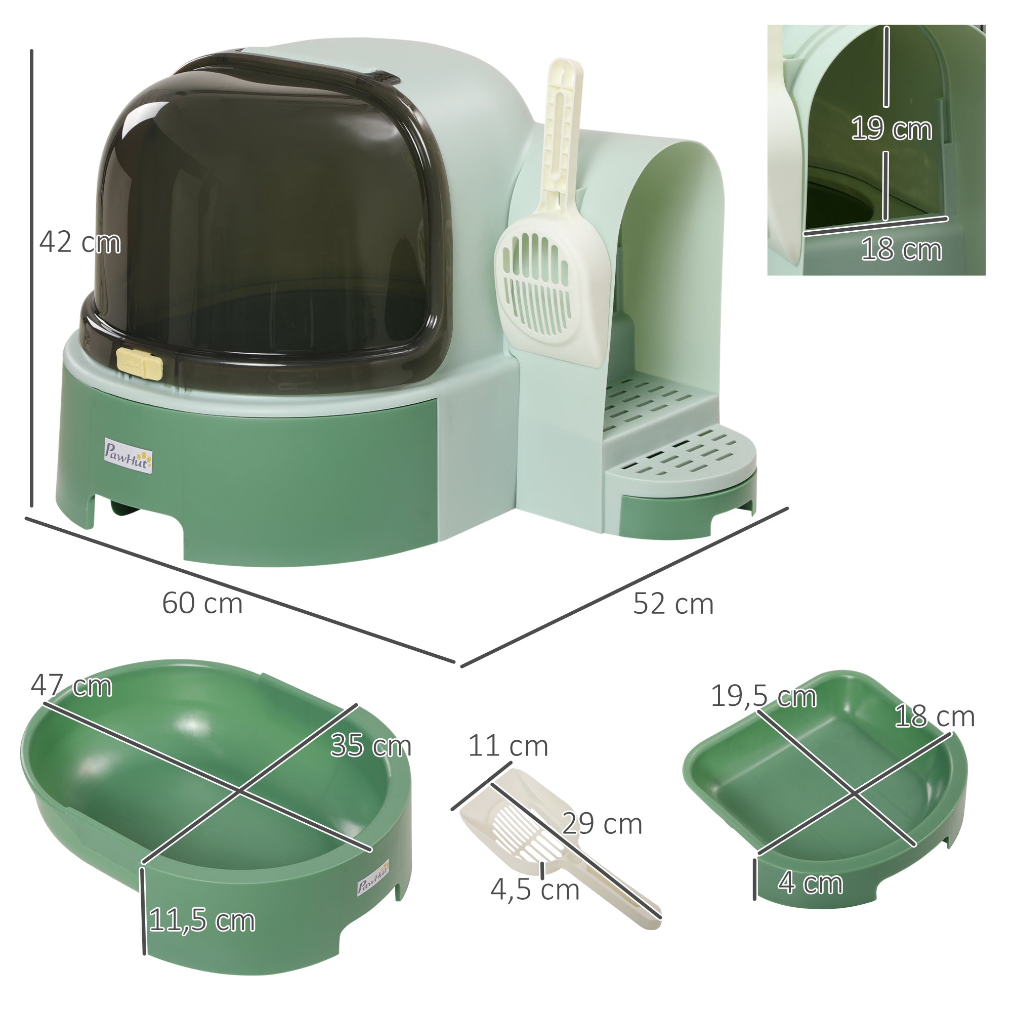 Caixa de Areia para Gatos – 52x60x42 cm – Verde – PP e PC