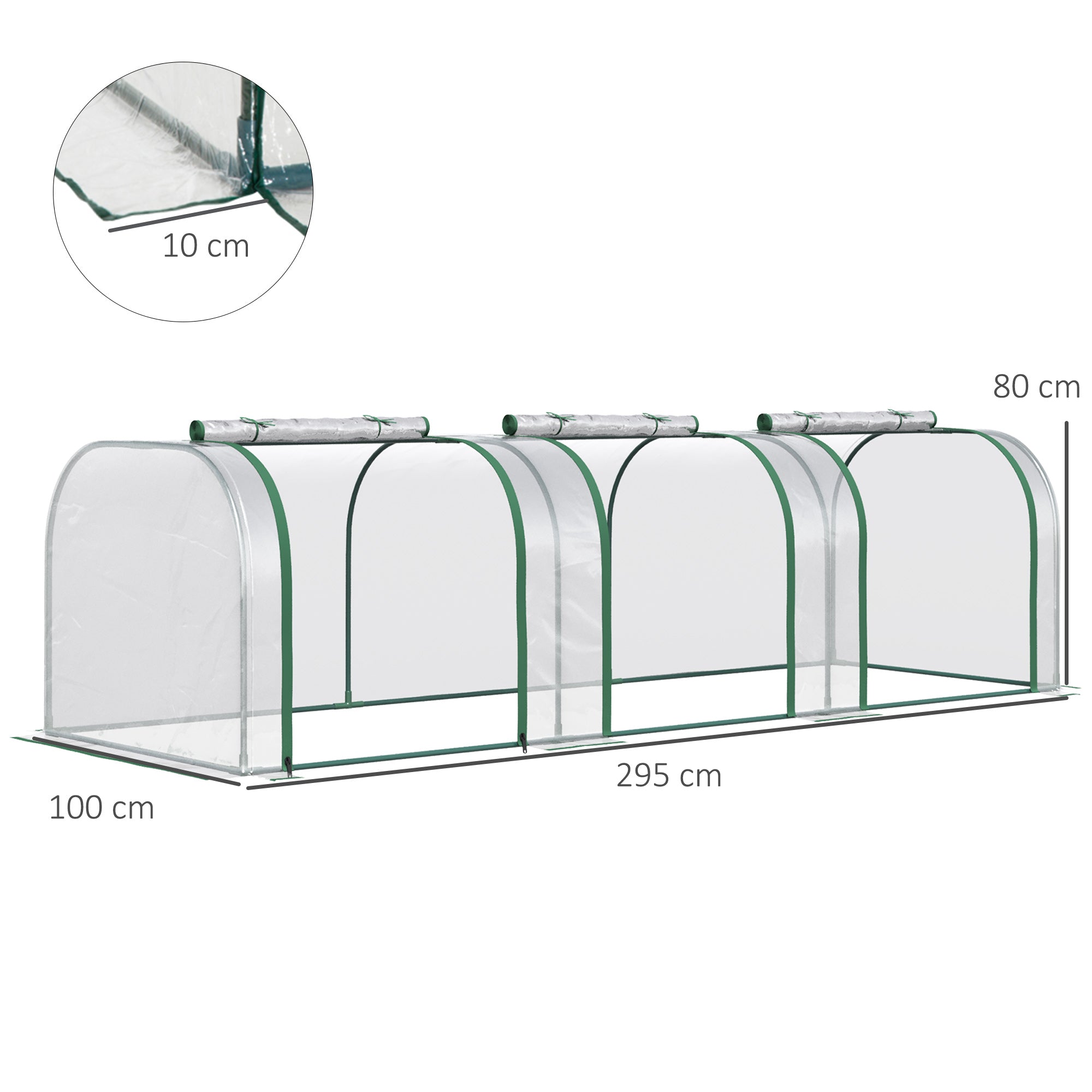 Estufa Horizontal para Jardim – 295x100x80 cm – Transparente – PVC, aço e plásticos