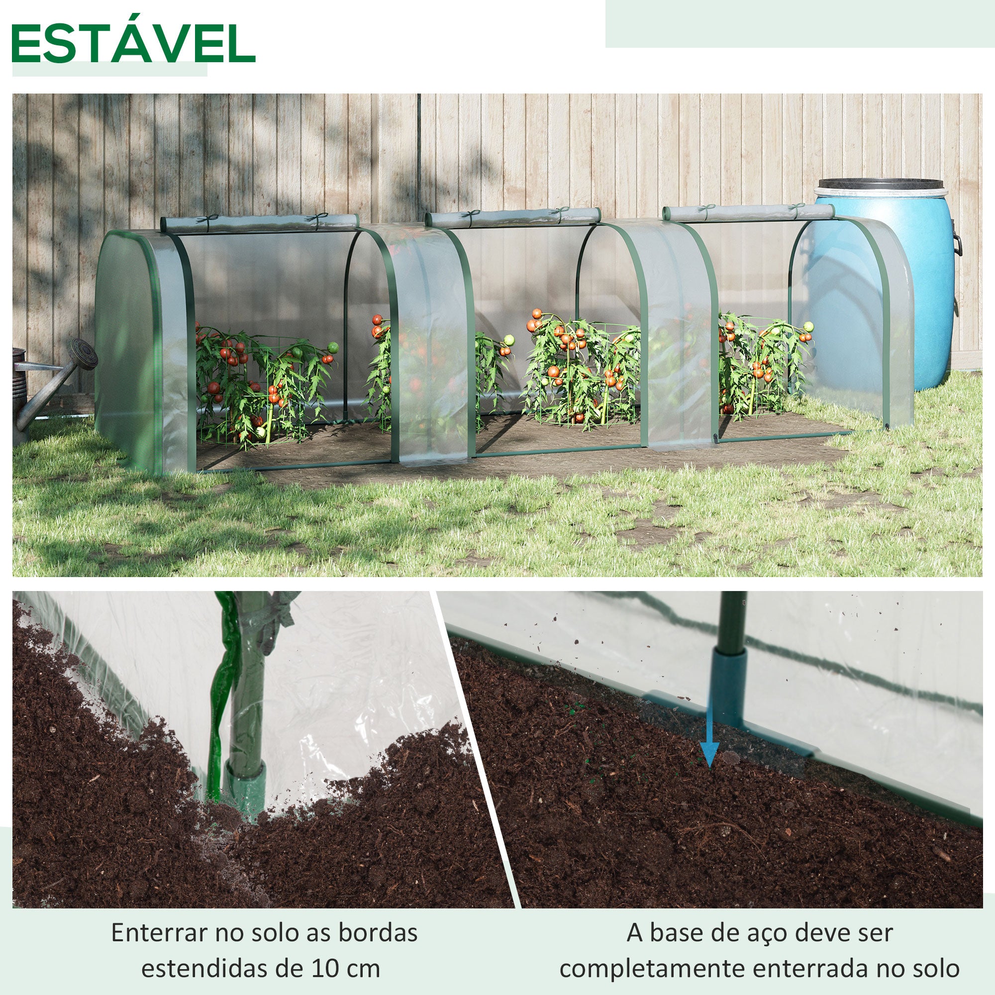 Estufa Horizontal para Jardim – 295x100x80 cm – Transparente – PVC, aço e plásticos