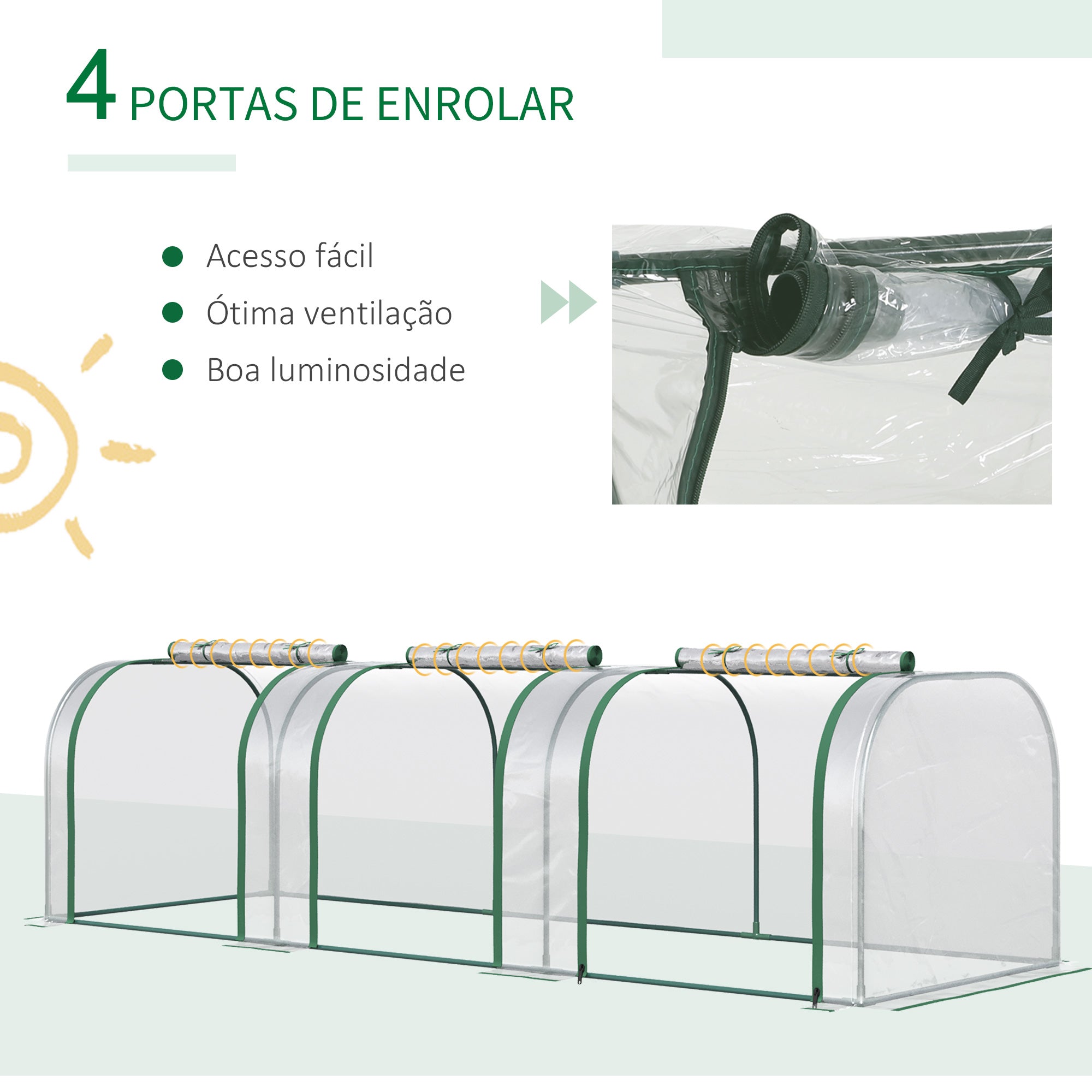 Estufa Horizontal para Jardim – 295x100x80 cm – Transparente – PVC, aço e plásticos