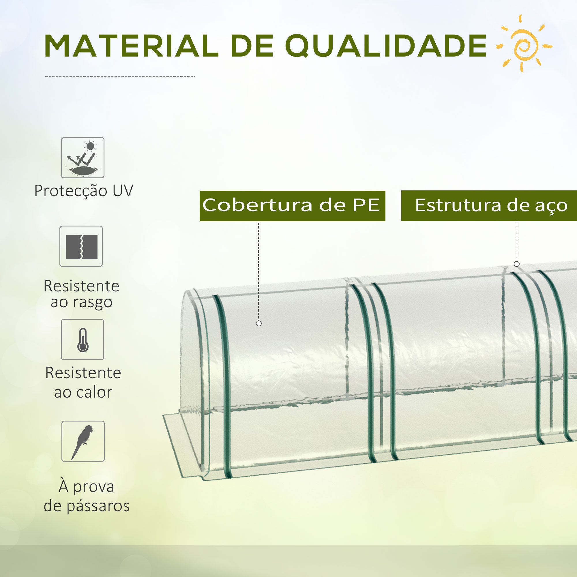 Estufa Horizontal para Jardim – 295x100x80 cm – Transparente – PVC, aço e plásticos