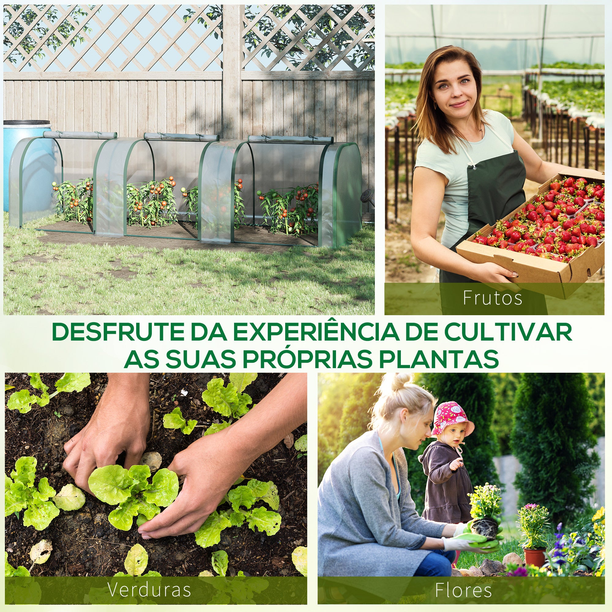 Estufa Horizontal para Jardim – 295x100x80 cm – Transparente – PVC, aço e plásticos