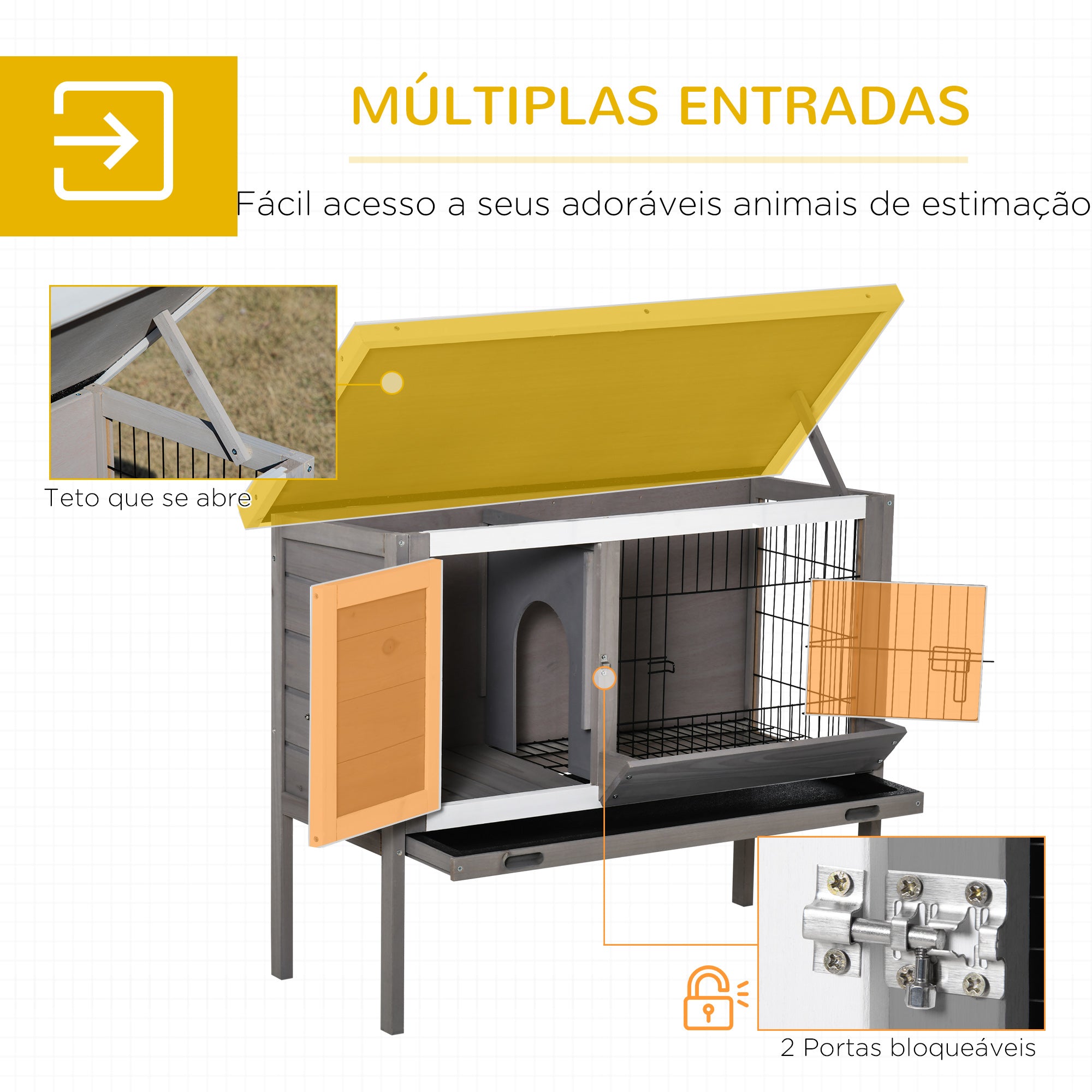 Coelheira de Madeira Exterior Cinza 91x46x71cm
