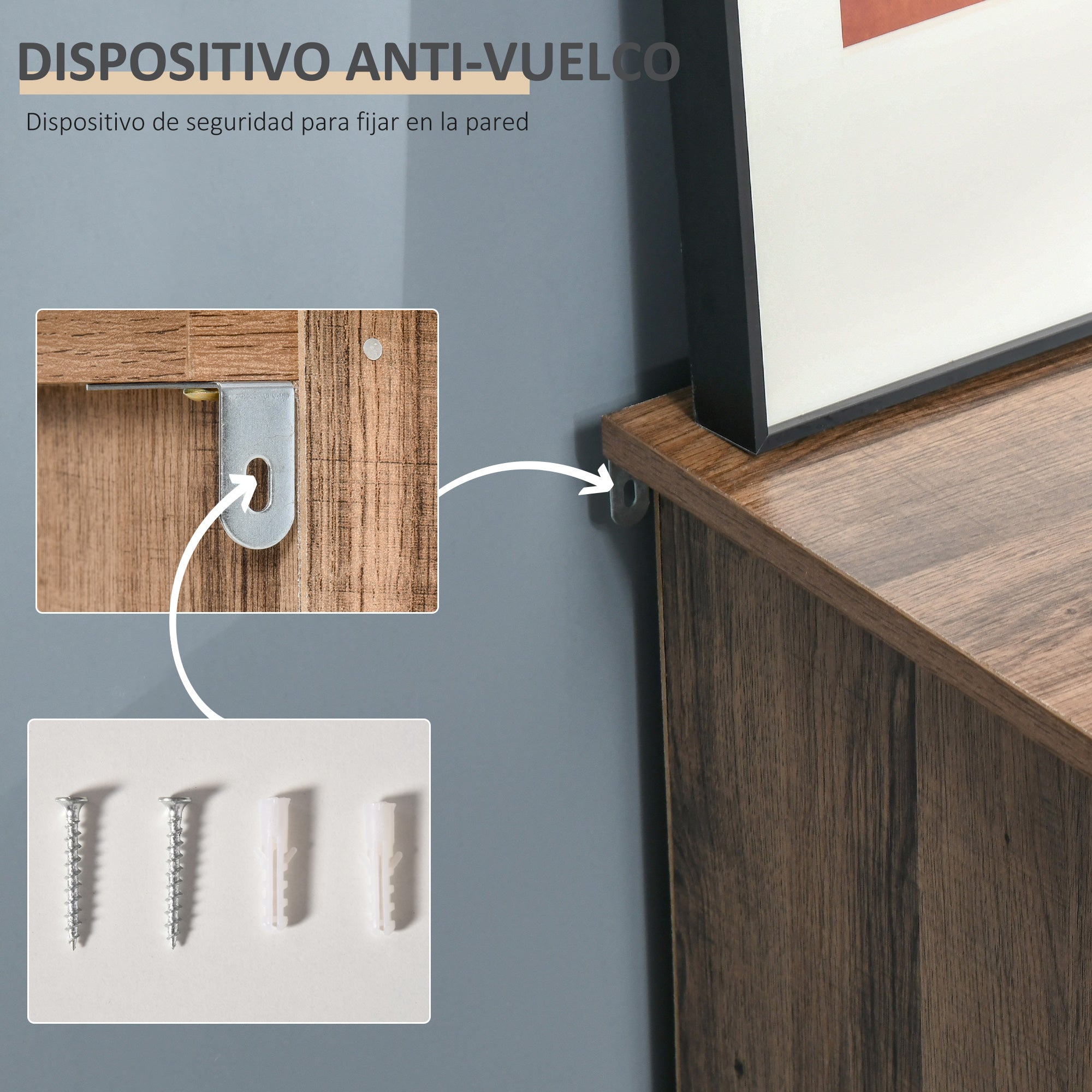Aparador Móvel Auxiliar 80x35x82cm Madeira Natural e Cinza