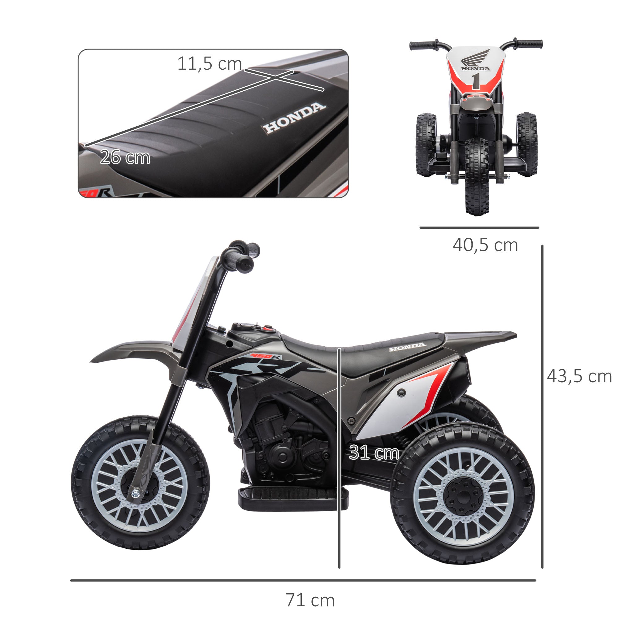 Mota Elétrica Infantil Cinzenta 71x40,5x43,5 cm com Licença Honda CRF450RL