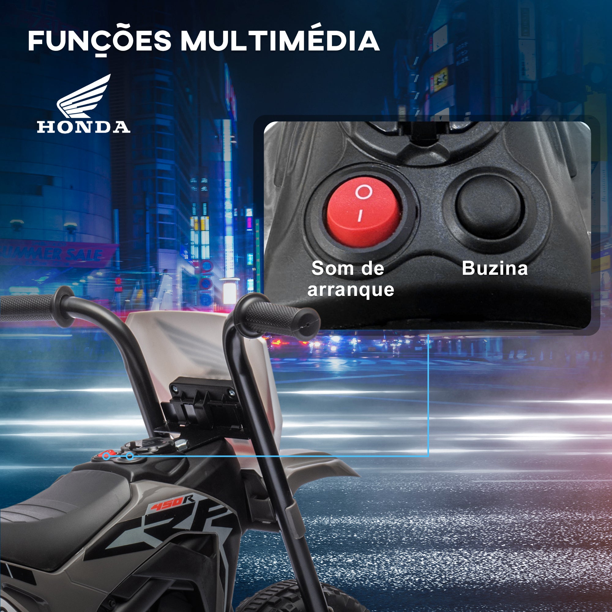 Mota Elétrica Infantil Cinzenta 71x40,5x43,5 cm com Licença Honda CRF450RL