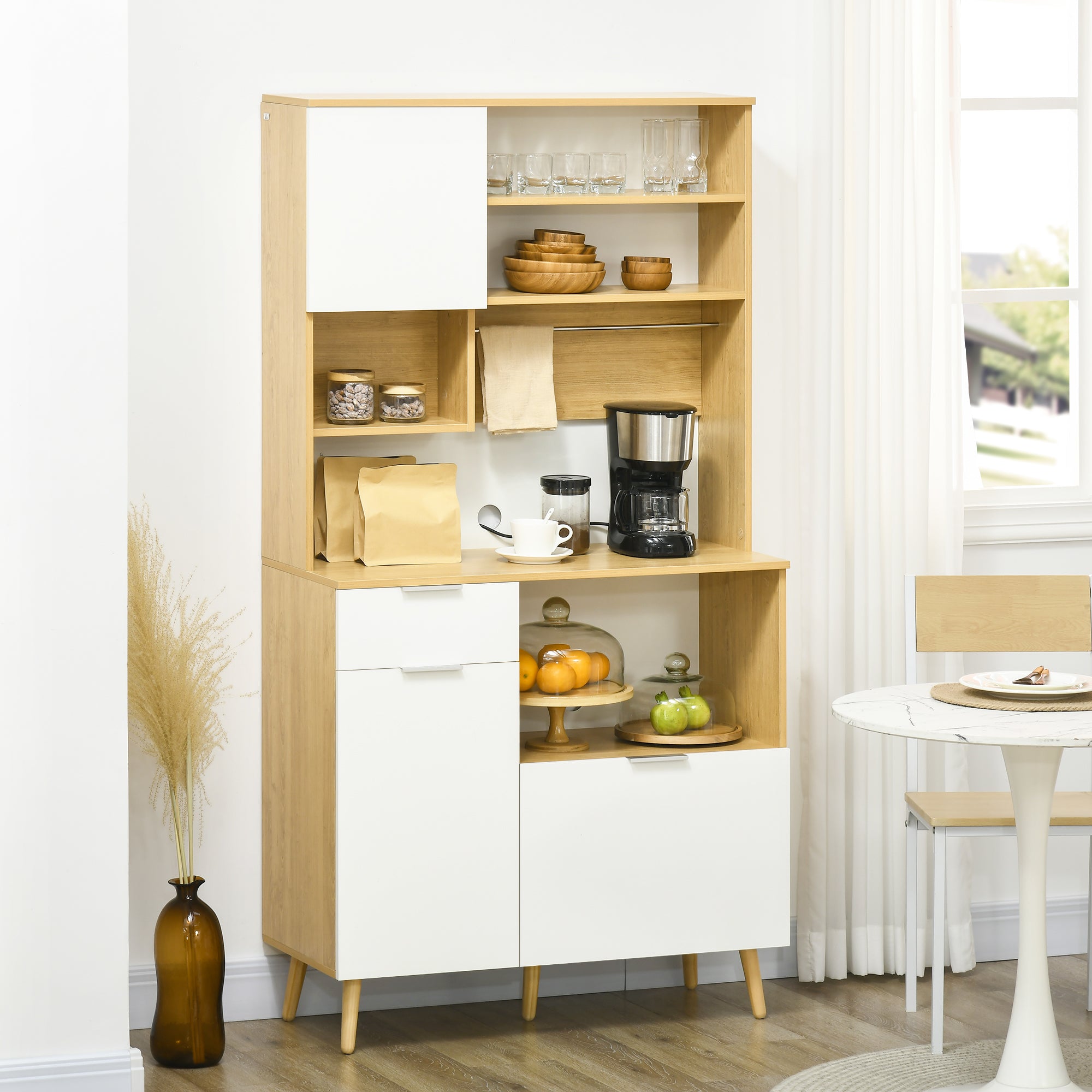 Armário de Cozinha Móvel Auxiliar – 93x40x180 cm – Madeira e Branco – Melamina e Madeira