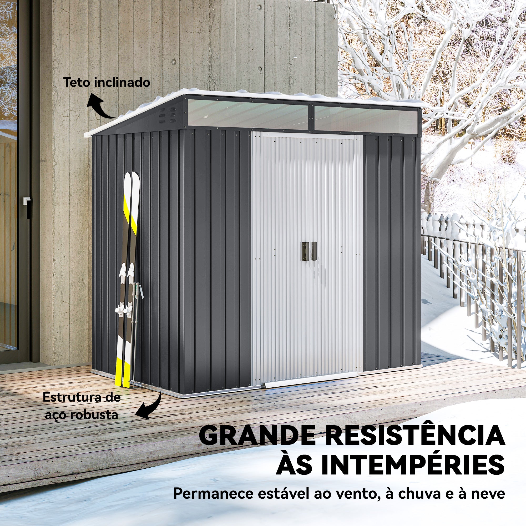 Abrigo de Jardim 2 m² Cinza Escuro 195x122x181,5 cm
