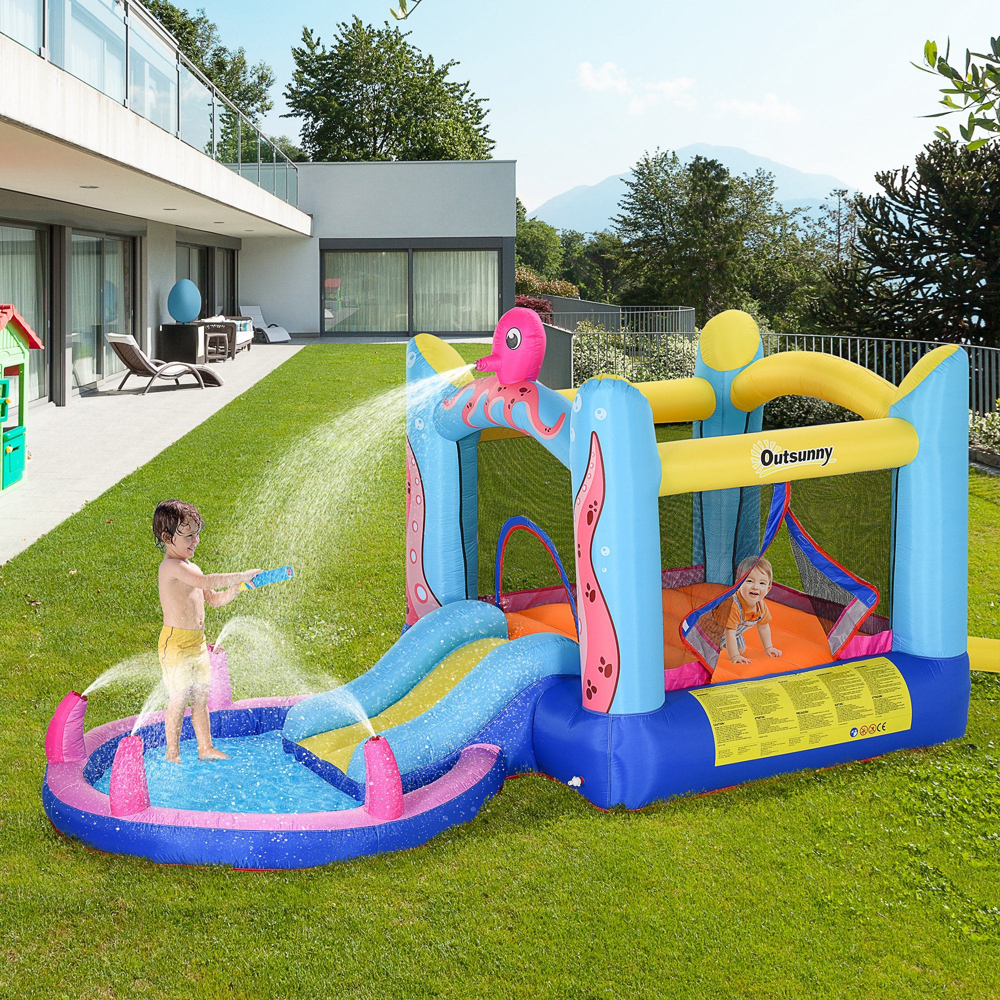 Castelo Insuflável com Escorrega e Piscina 360x175x180cm Multicor