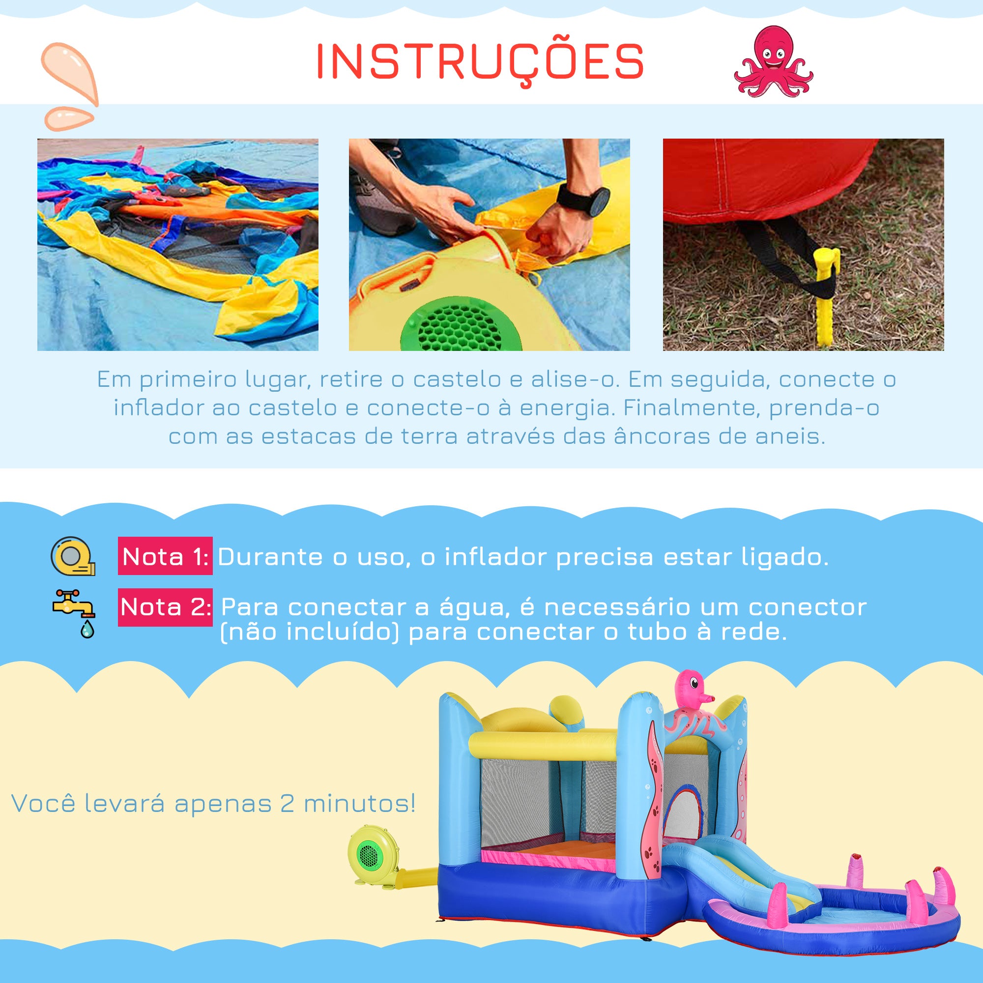 Castelo Insuflável com Escorrega e Piscina 360x175x180cm Multicor