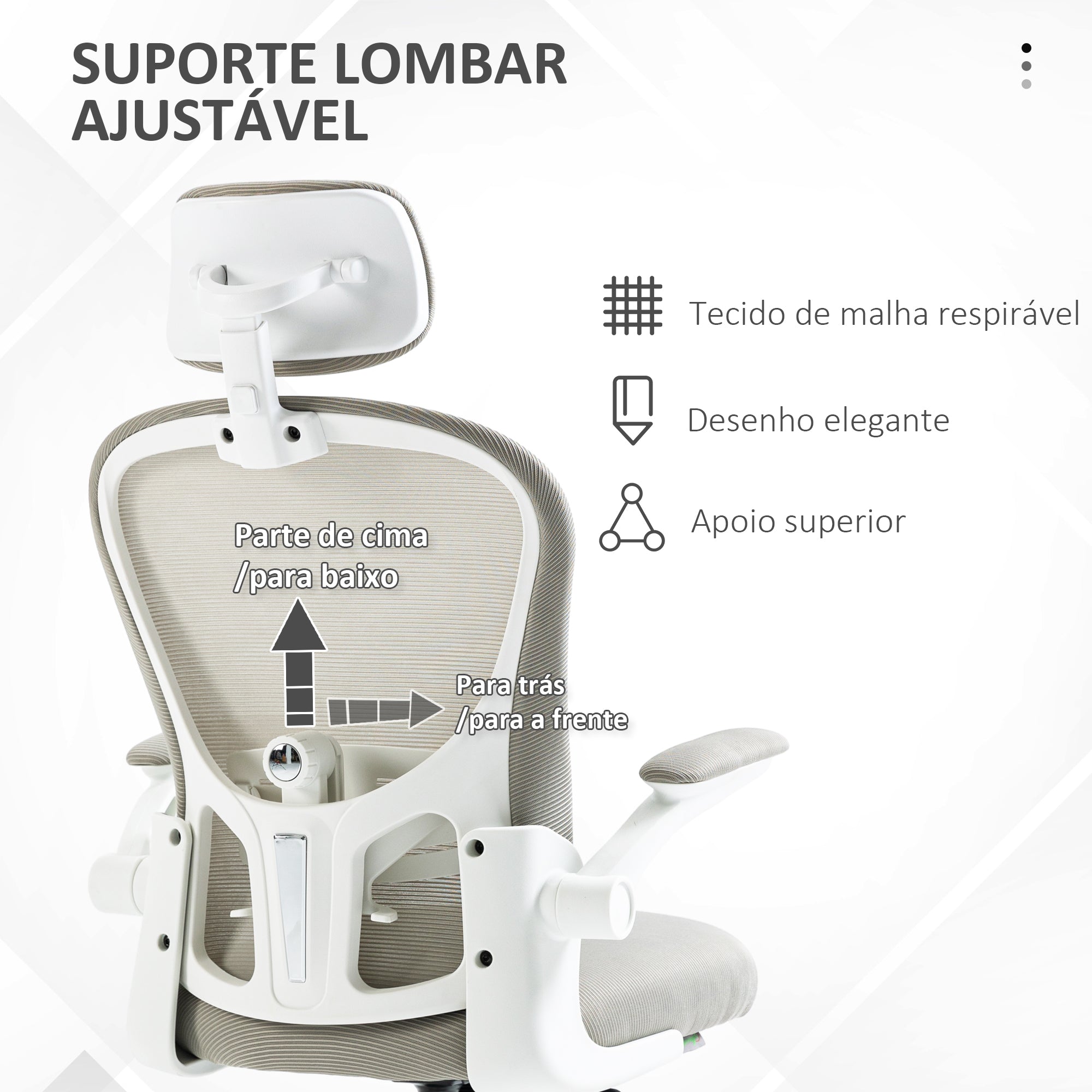 Cadeira de Escritório – 62x64x112-120 cm – Cinza – Malha (Poliéster), PP, espuma e nylon