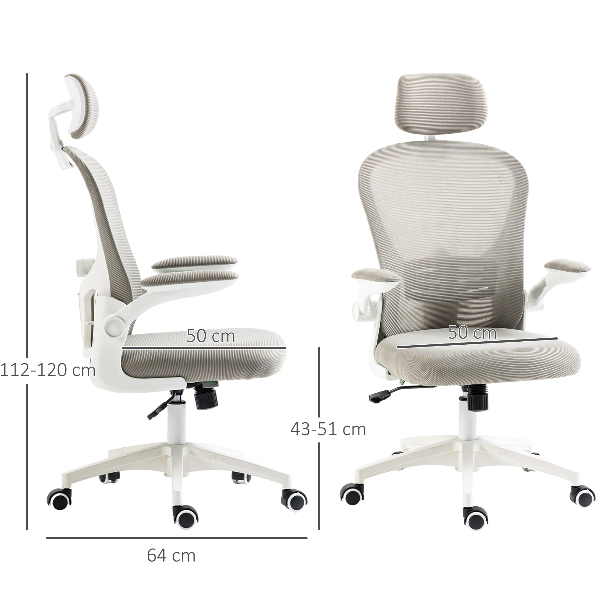 Cadeira de Escritório – 62x64x112-120 cm – Cinza – Malha (Poliéster), PP, espuma e nylon