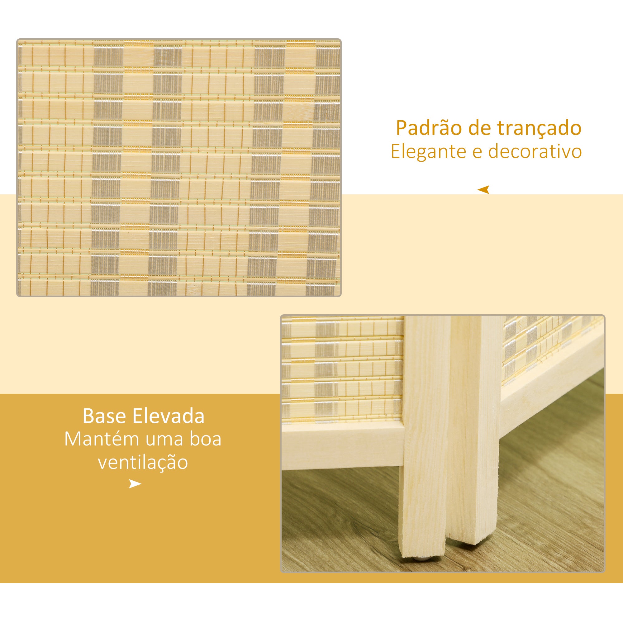 Biombo Dobrável – 180x180 cm – Cor de Madeira Natural – Madeira de Pinho
