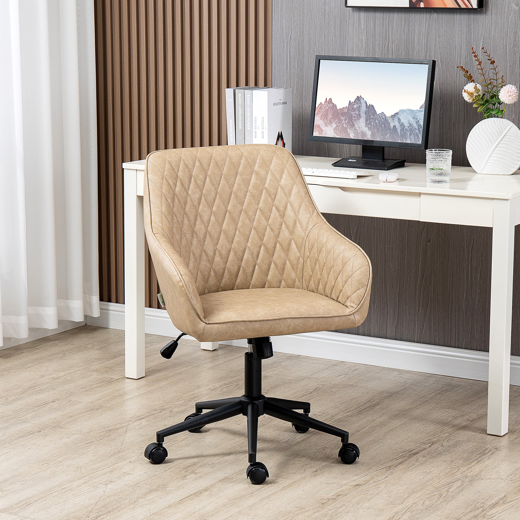Cadeira de Escritório Giratória – 59x60x100 cm – Marrom – Couro PU