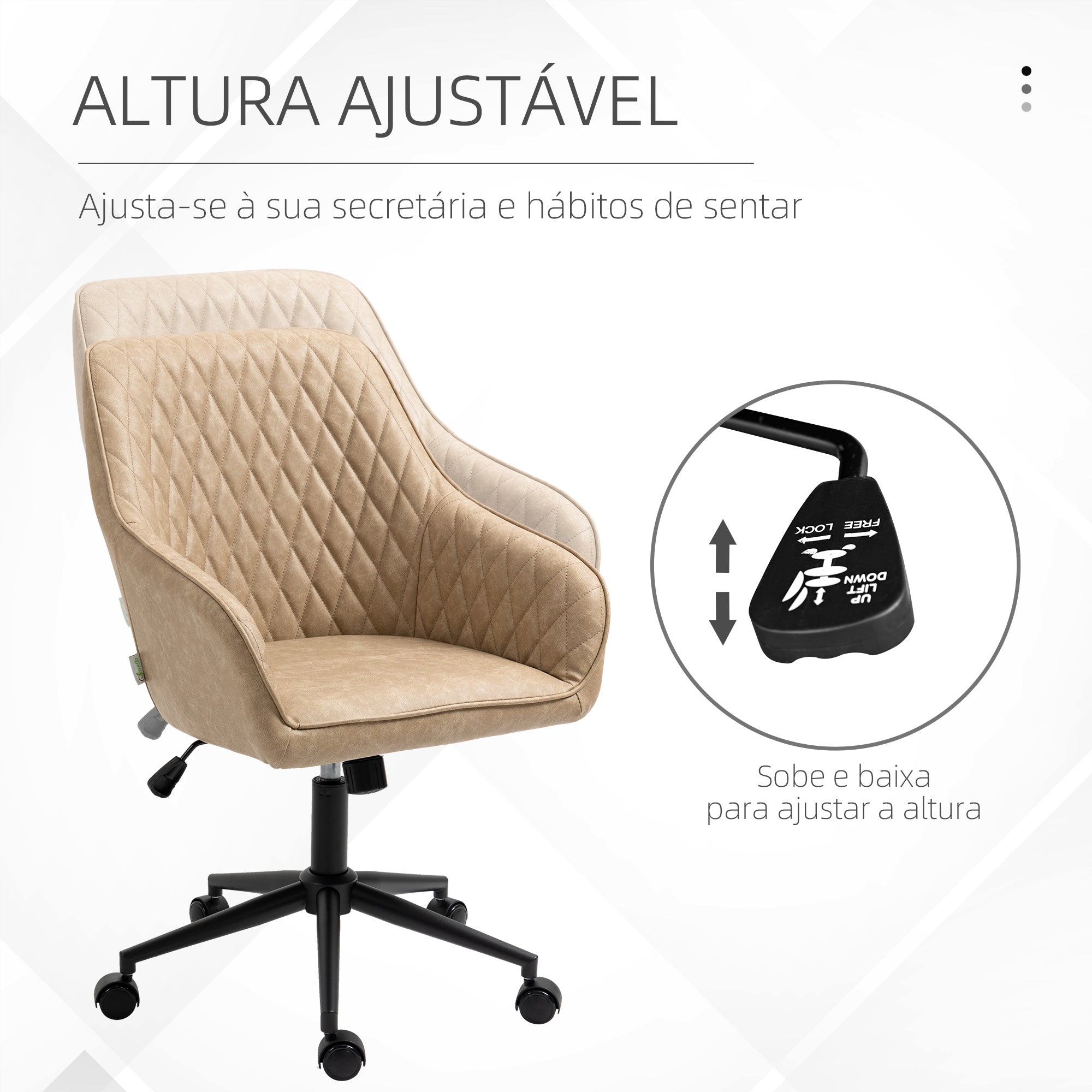 Cadeira de Escritório Giratória – 59x60x100 cm – Marrom – Couro PU