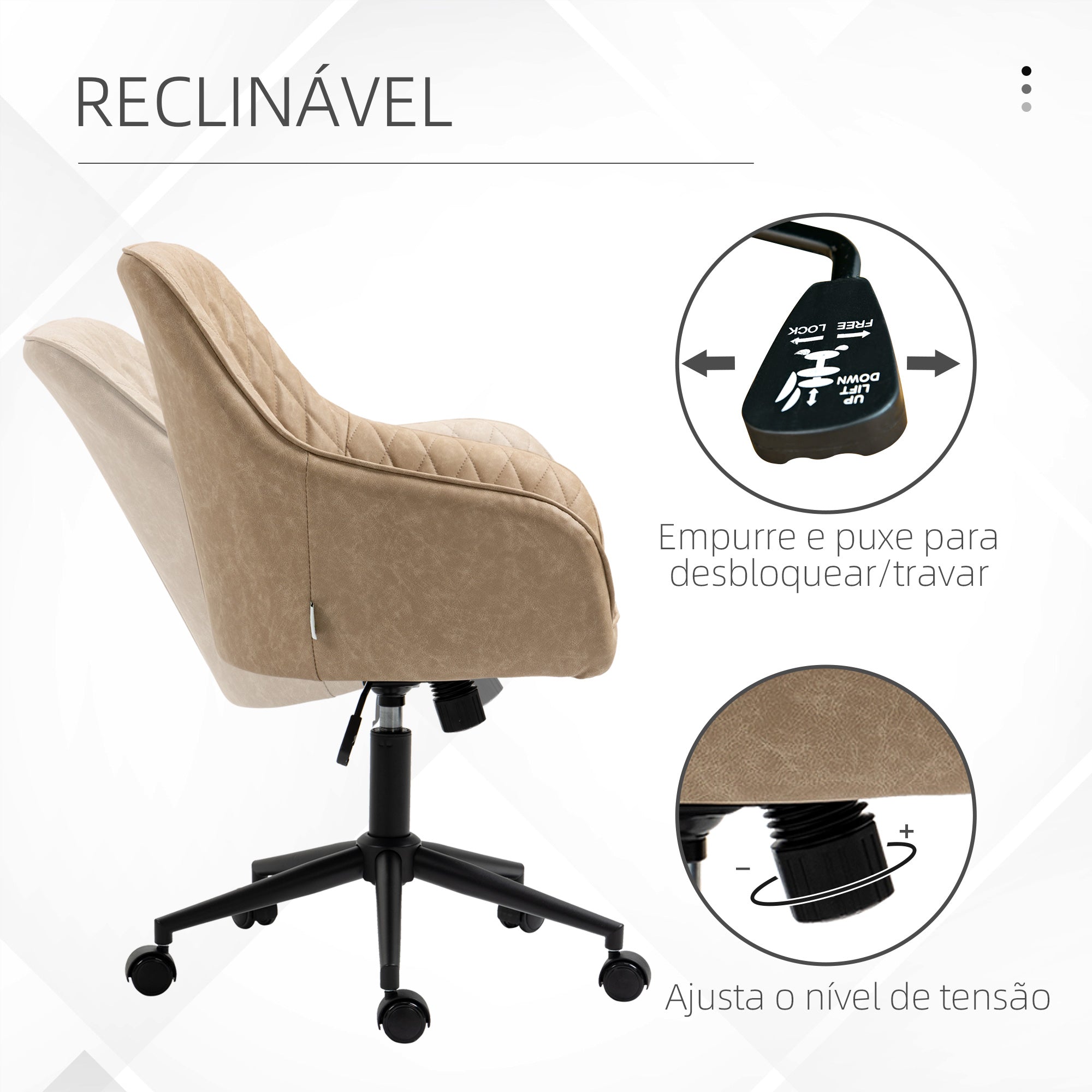 Cadeira de Escritório Giratória – 59x60x100 cm – Marrom – Couro PU