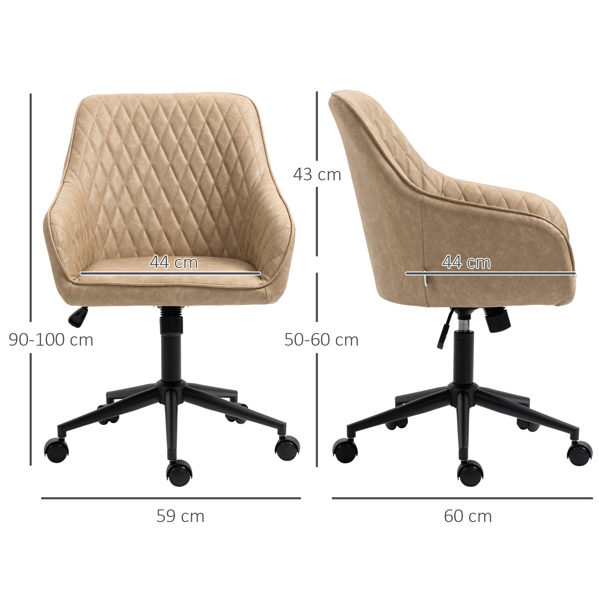 Cadeira de Escritório Giratória – 59x60x100 cm – Marrom – Couro PU