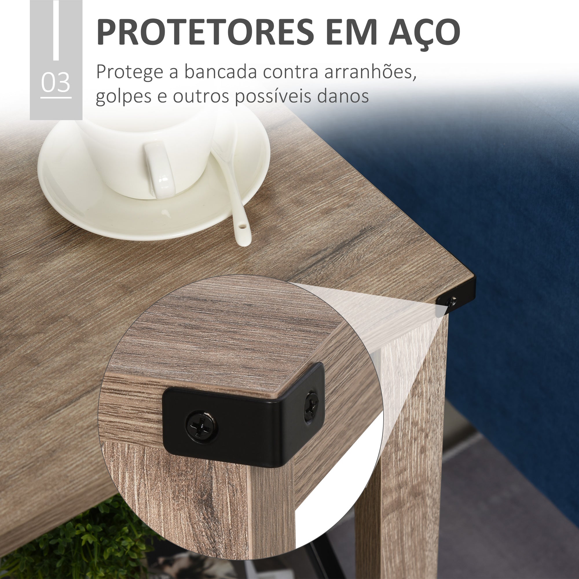 Mesa Lateral Colonial com Prateleira de Armazenamento - 40,5x40,5x60 cm - Grão de Carvalho