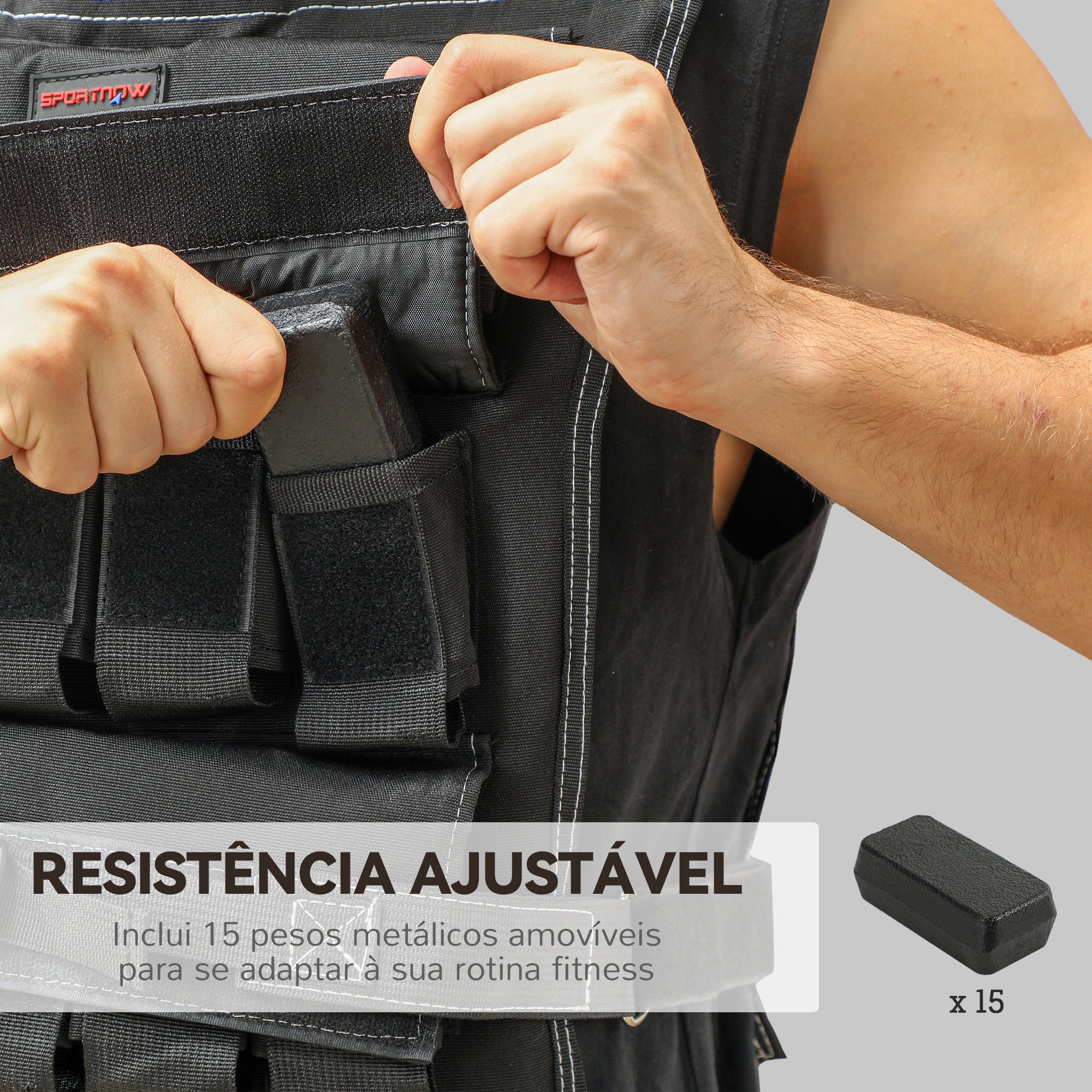 Colete de Pesos Ajustável 15 kg Preto 50x40 cm
