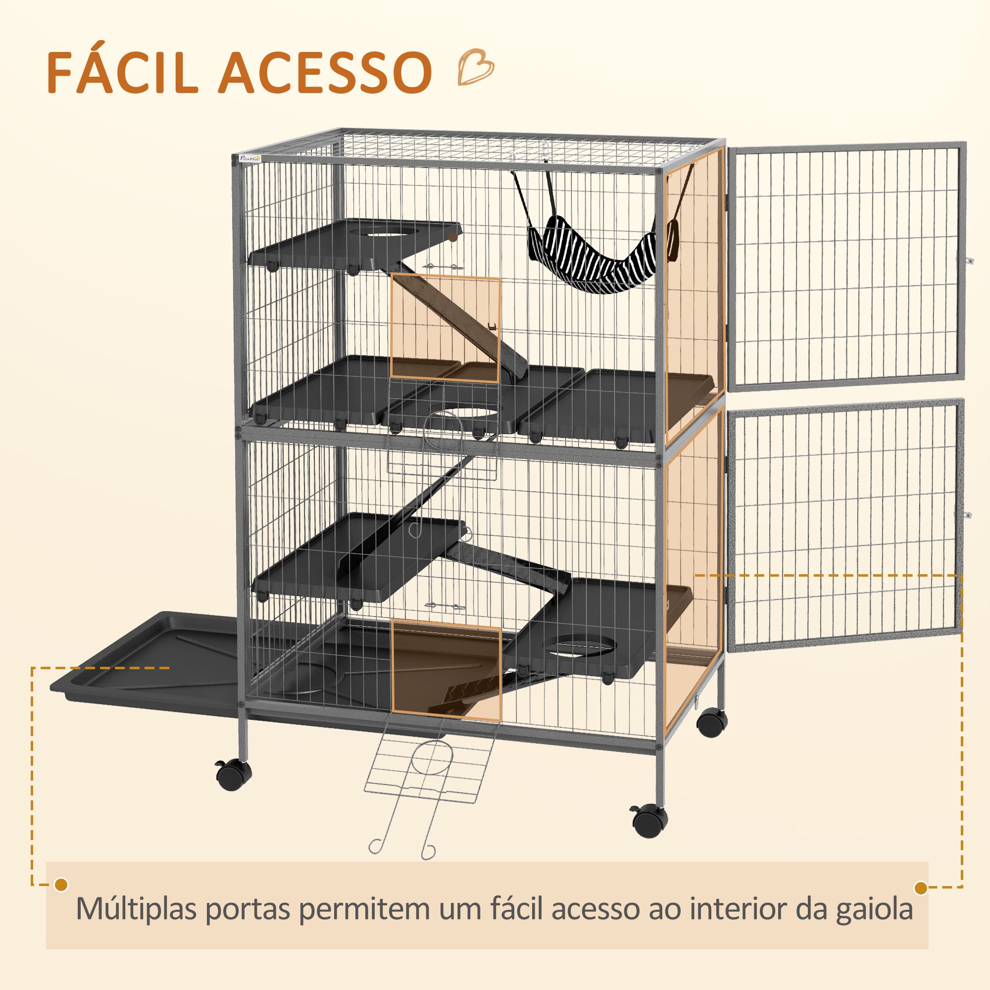 Gaiola para Roedores 80x52x128 cm - Cinzento