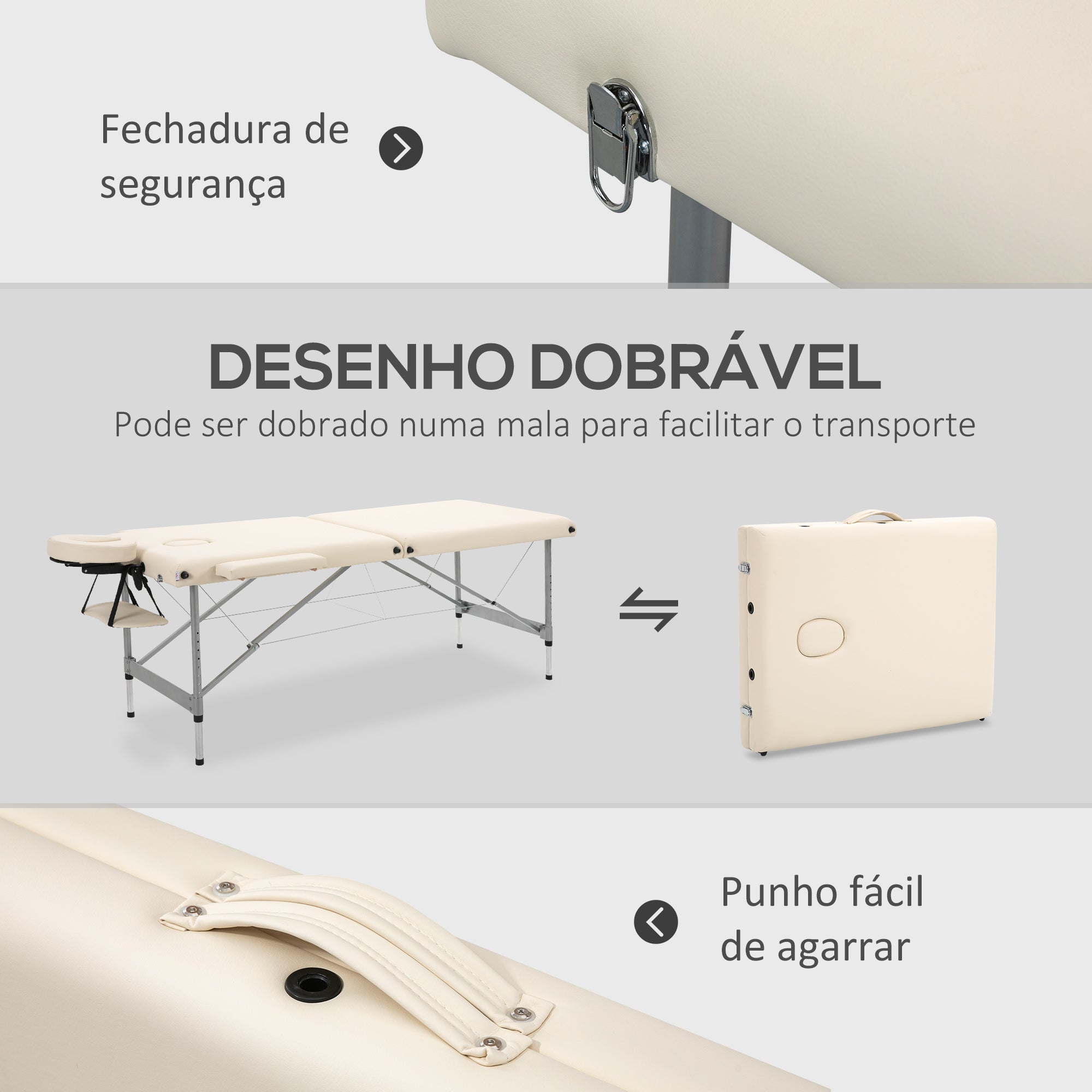 Marquesa de Massagem Portátil Bege 186x71x62-83cm