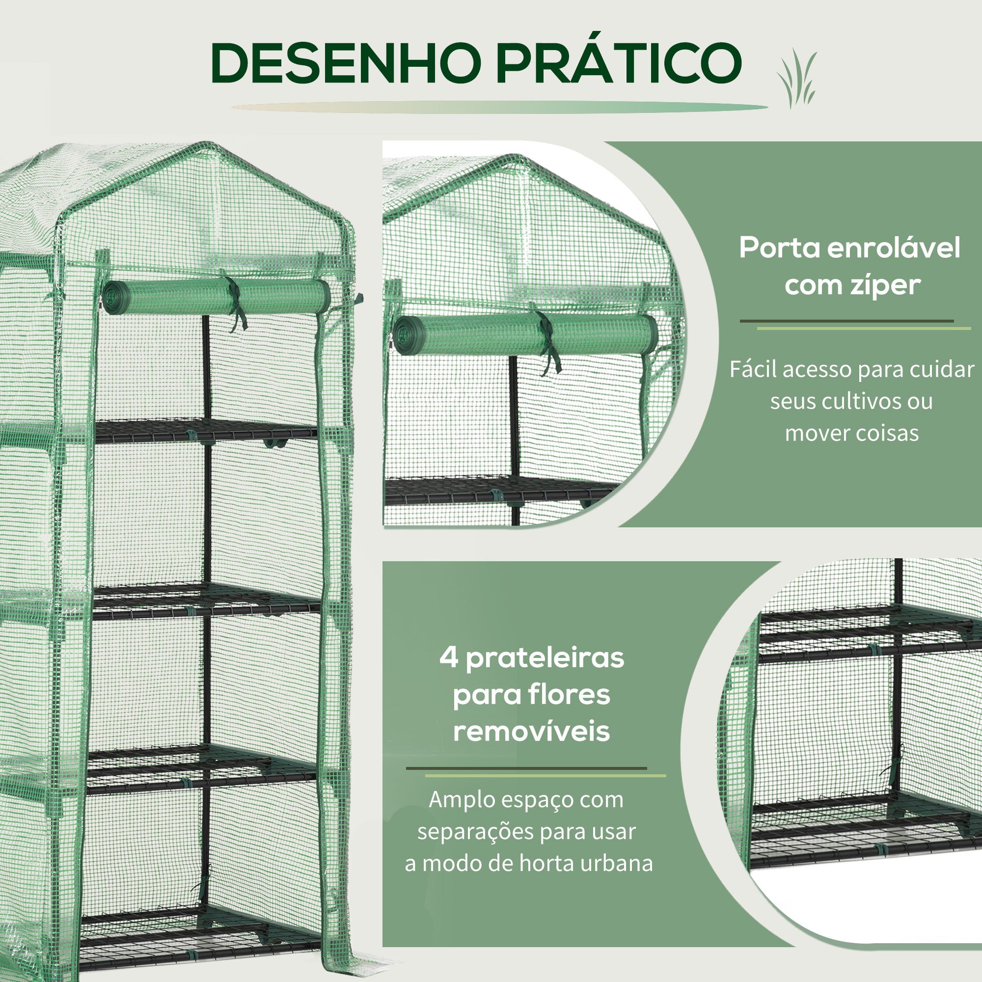 Estufa de Jardim Vertical – 70x50x160cm – Verde – Aço