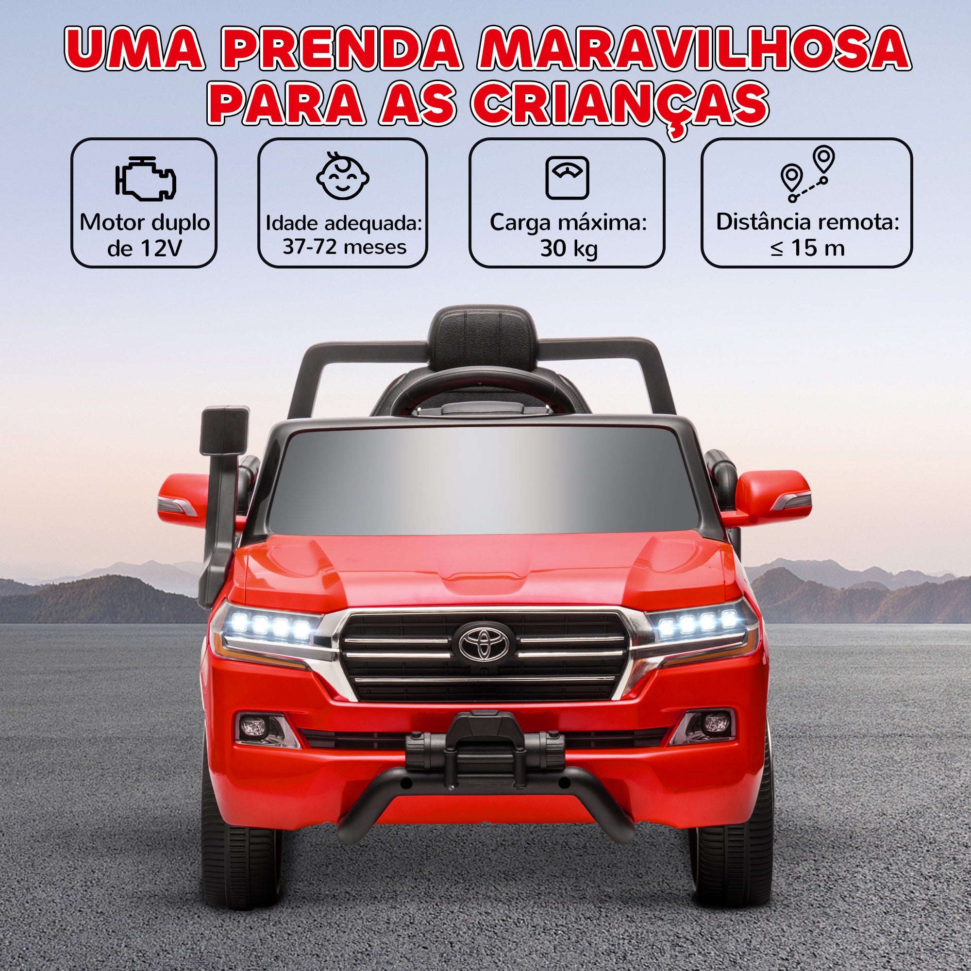 Carro Elétrico para Crianças - 107x65x55,5 cm - Vermelho - PP e metal