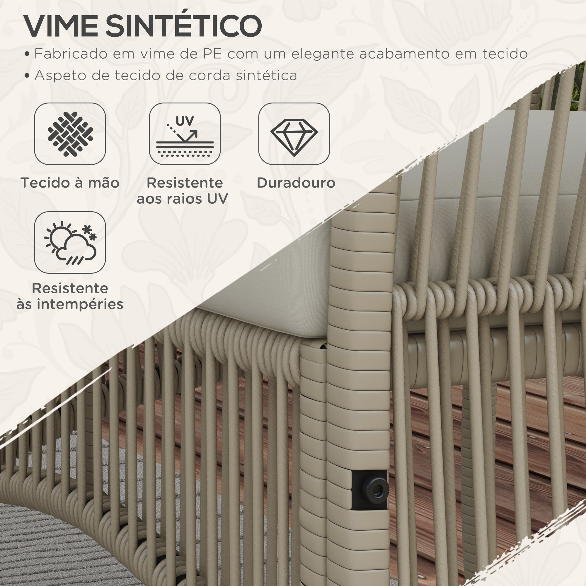 Conjunto de Móveis de Jardim de Vime – 100x56x80 cm – Cor Cáqui – Aço, Vime PE, Poliéster e Espuma