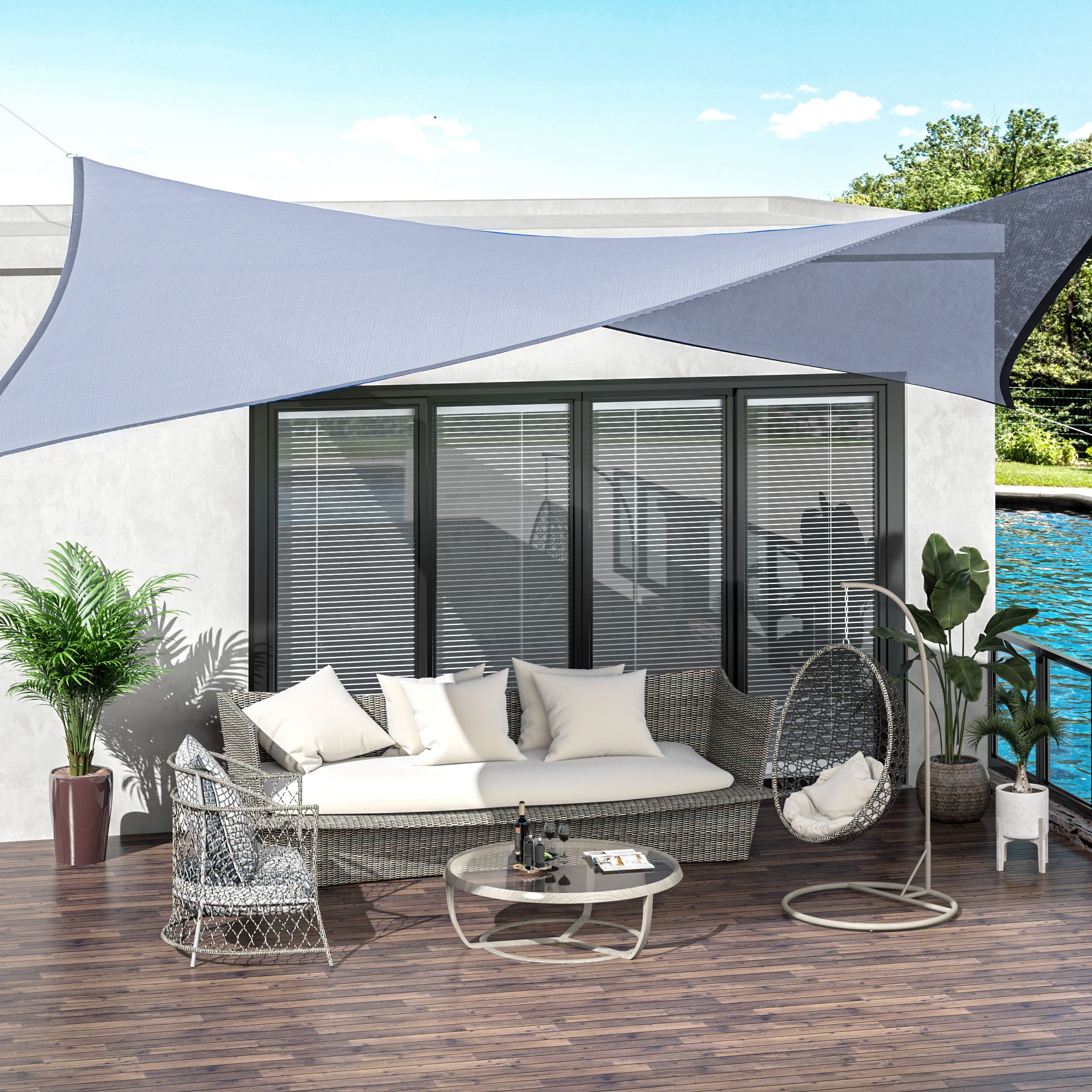 Vela de Sombra Retangular – 400x300 cm – Cinzento – Tecido PE