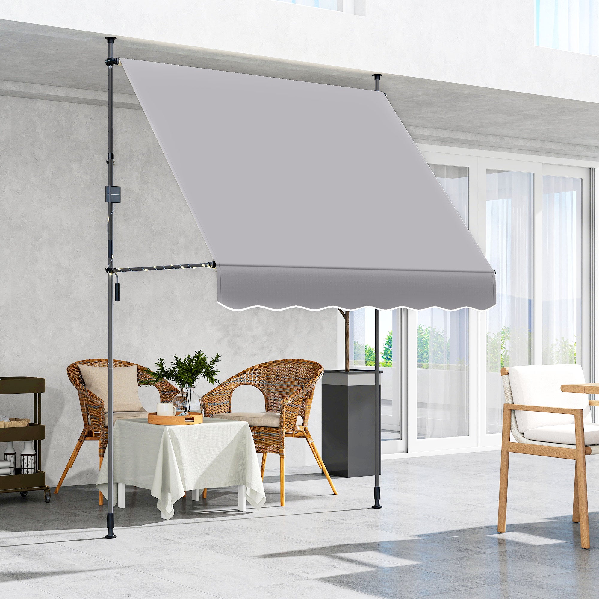 Toldo Manual Retrátil 200x120 cm Cinzento - Altura Ajustável 210-310 cm