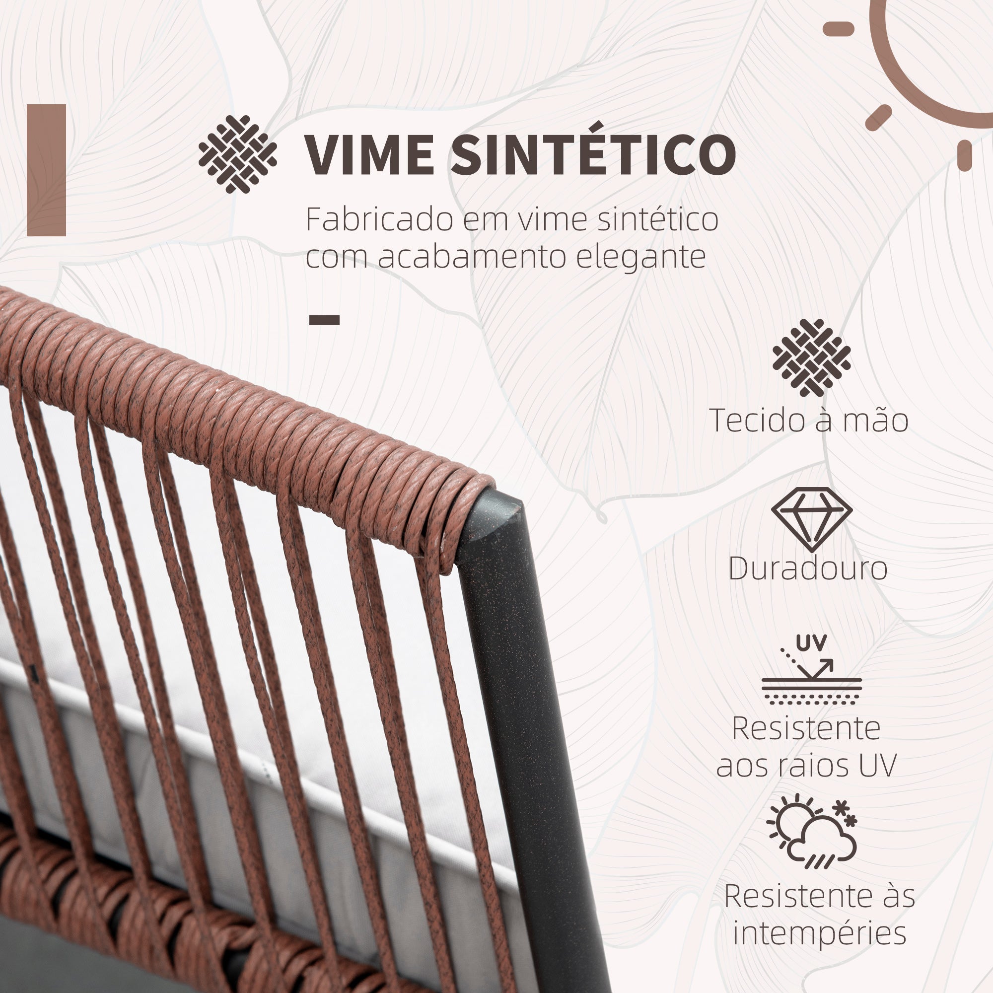 Conjunto de Móveis de Jardim Vime 3 Peças Cinza 61x64x64 cm