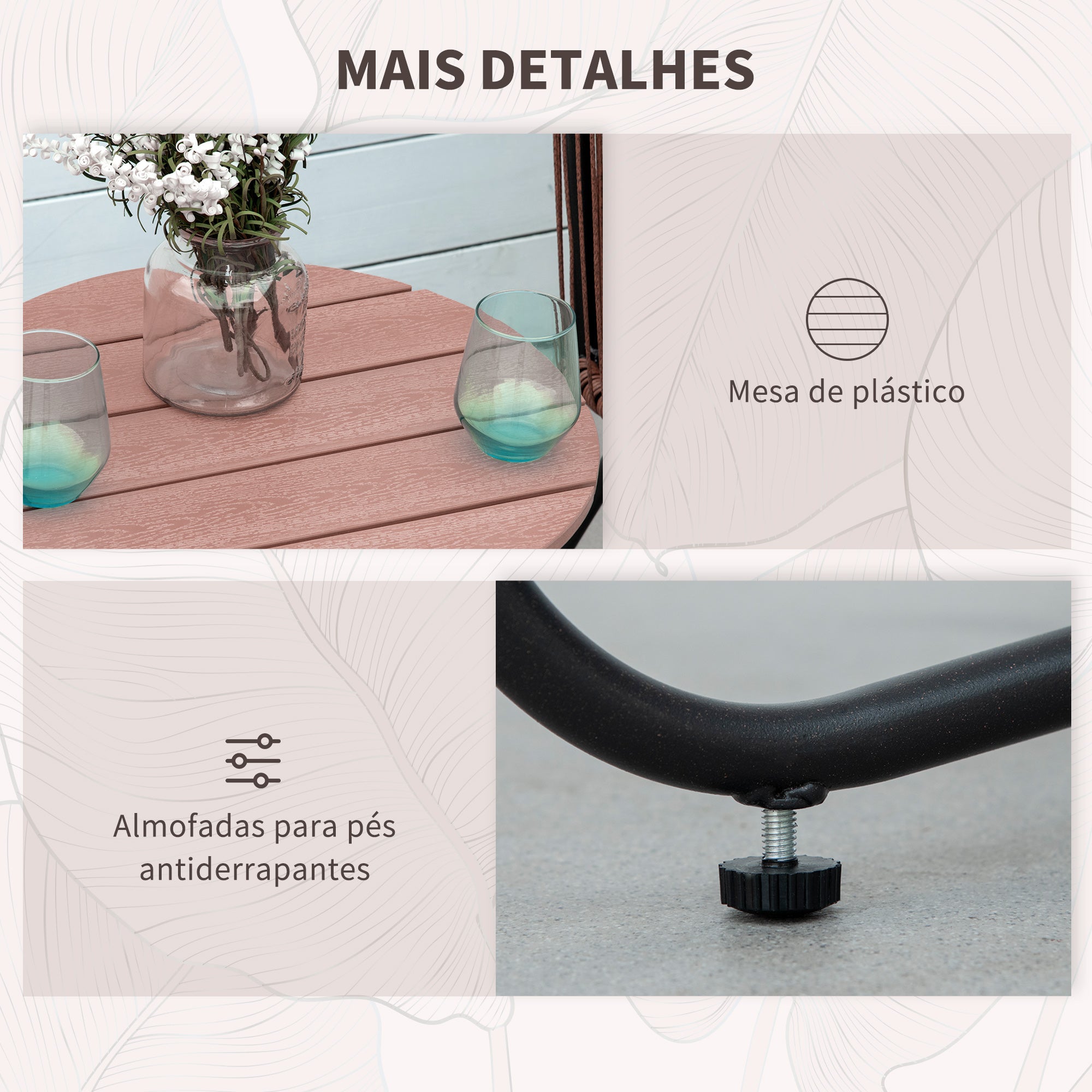 Conjunto de Móveis de Jardim Vime 3 Peças Cinza 61x64x64 cm